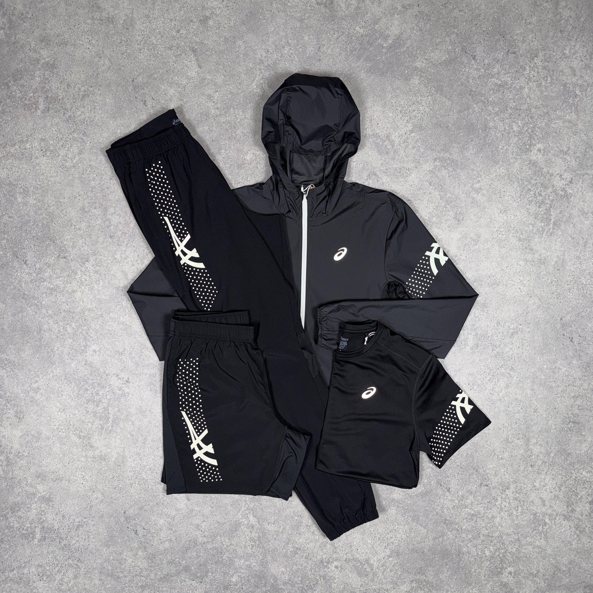 Asics Icon 4 Piece Tracksuit and Shorts Set Black/White