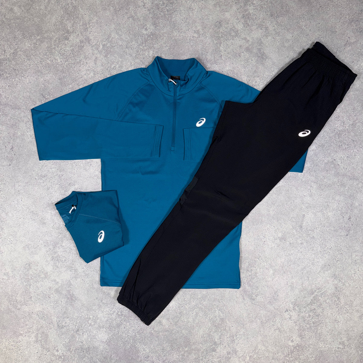 Asics Winter Half Zip 3 Piece Tracksuit Set Dark Teal/Black