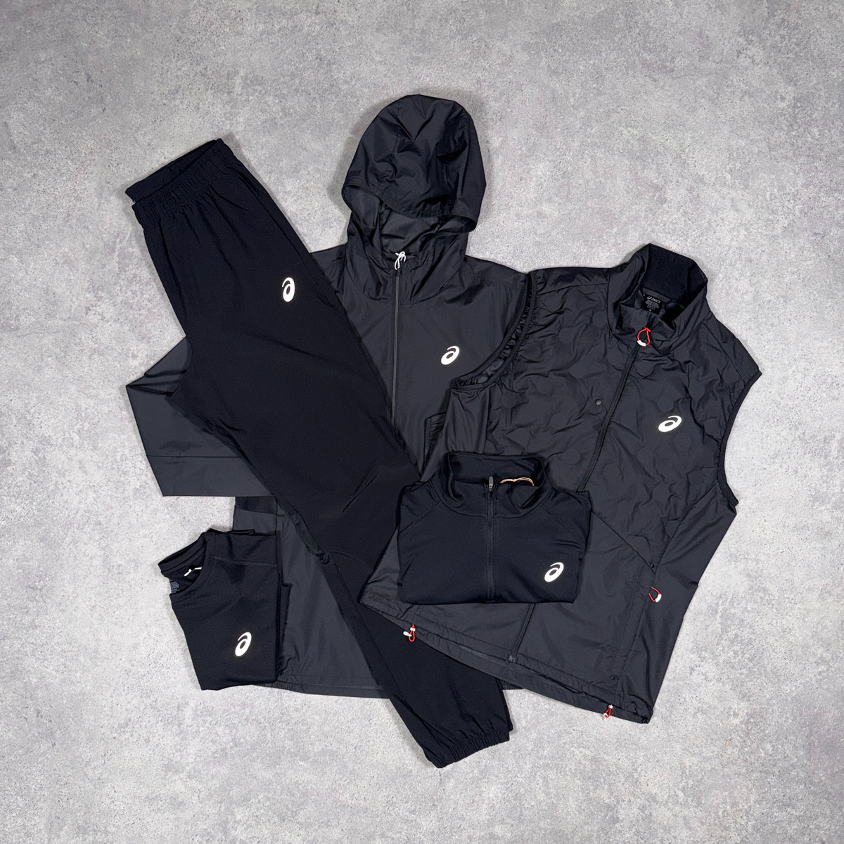 Asics 5 Piece Tracksuit Set Gilet+Windrunner Black