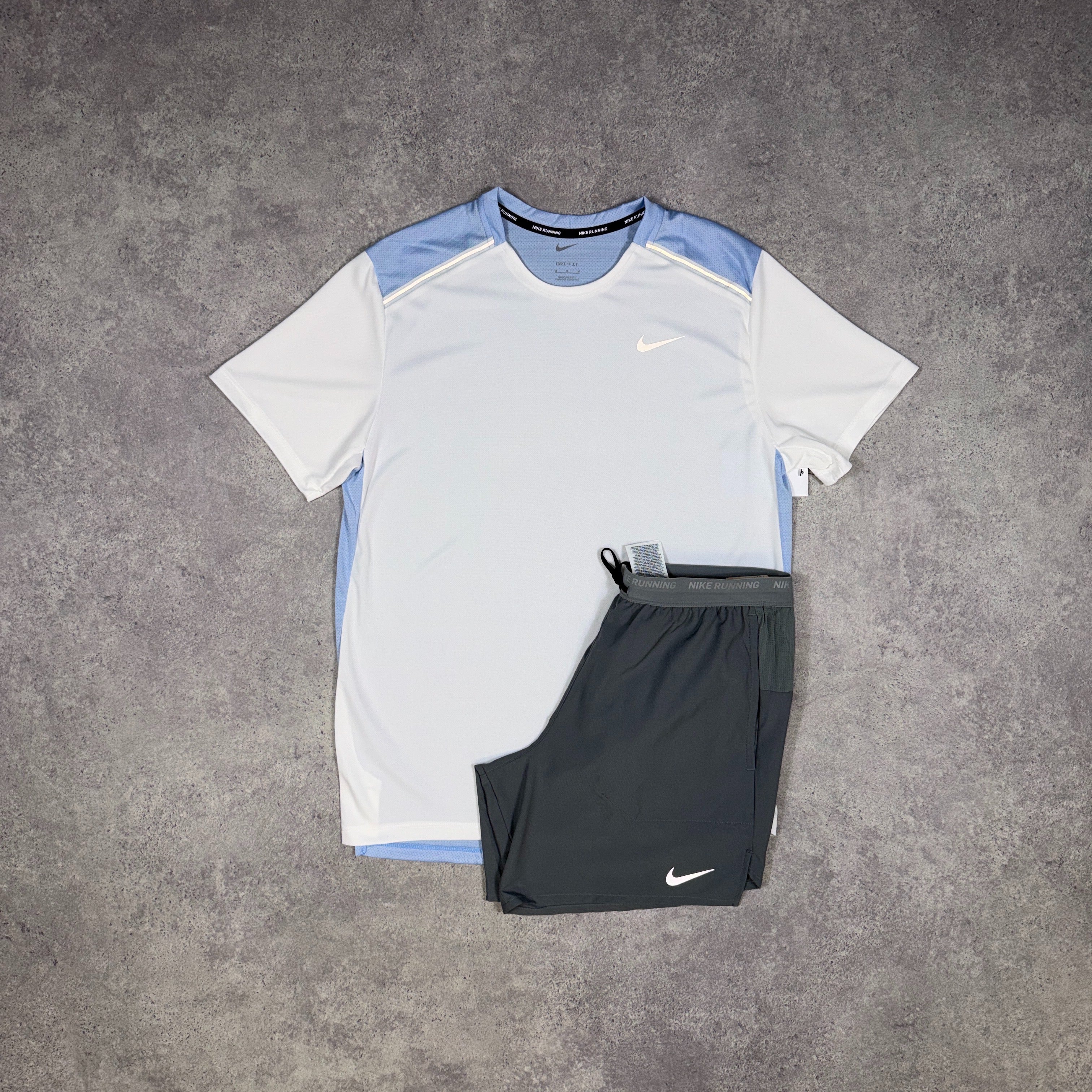 Nike Miler T-Shirt/Shorts Set White/Cobalt/Grey
