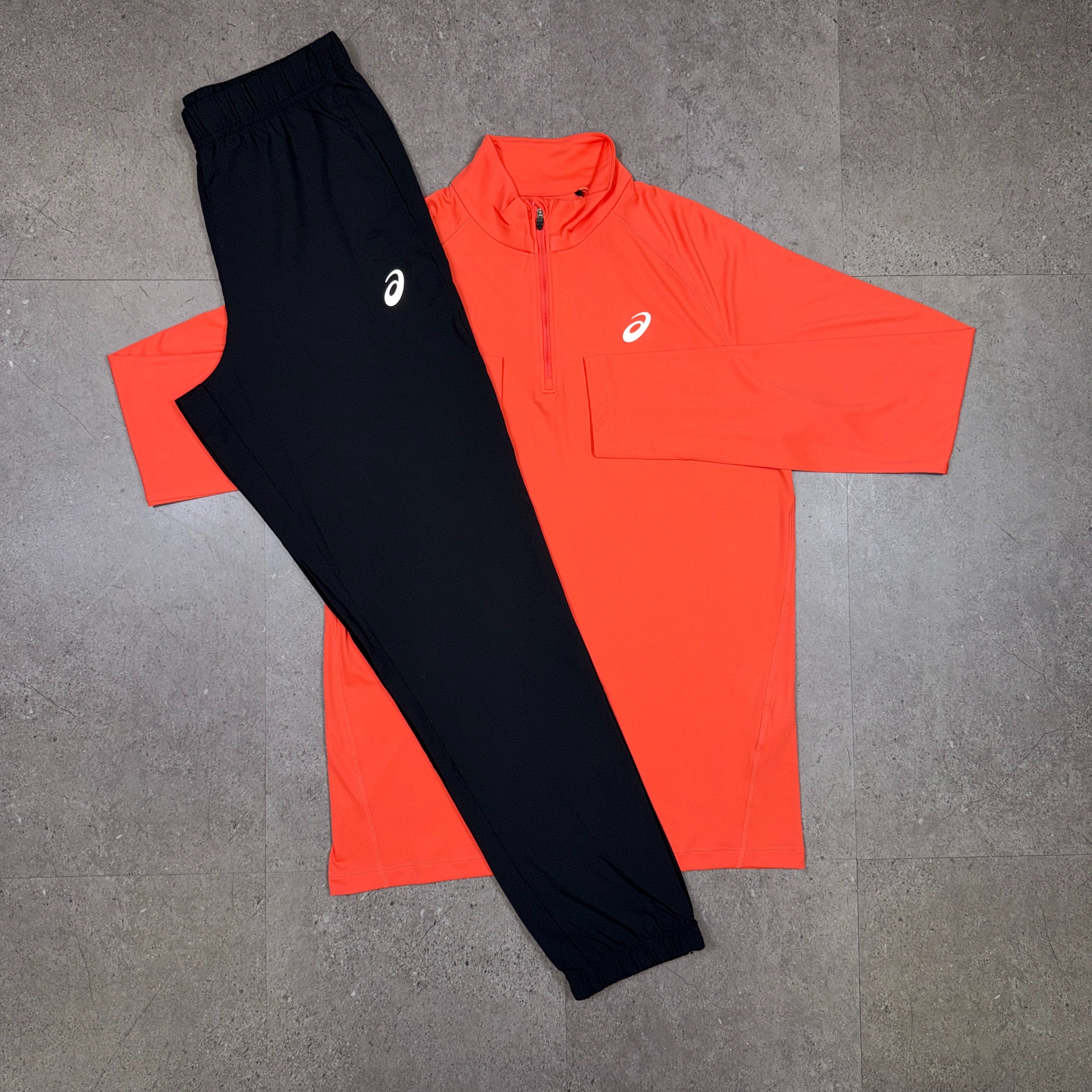 Asics Sport Half Zip Tracksuit Set Coral/Black