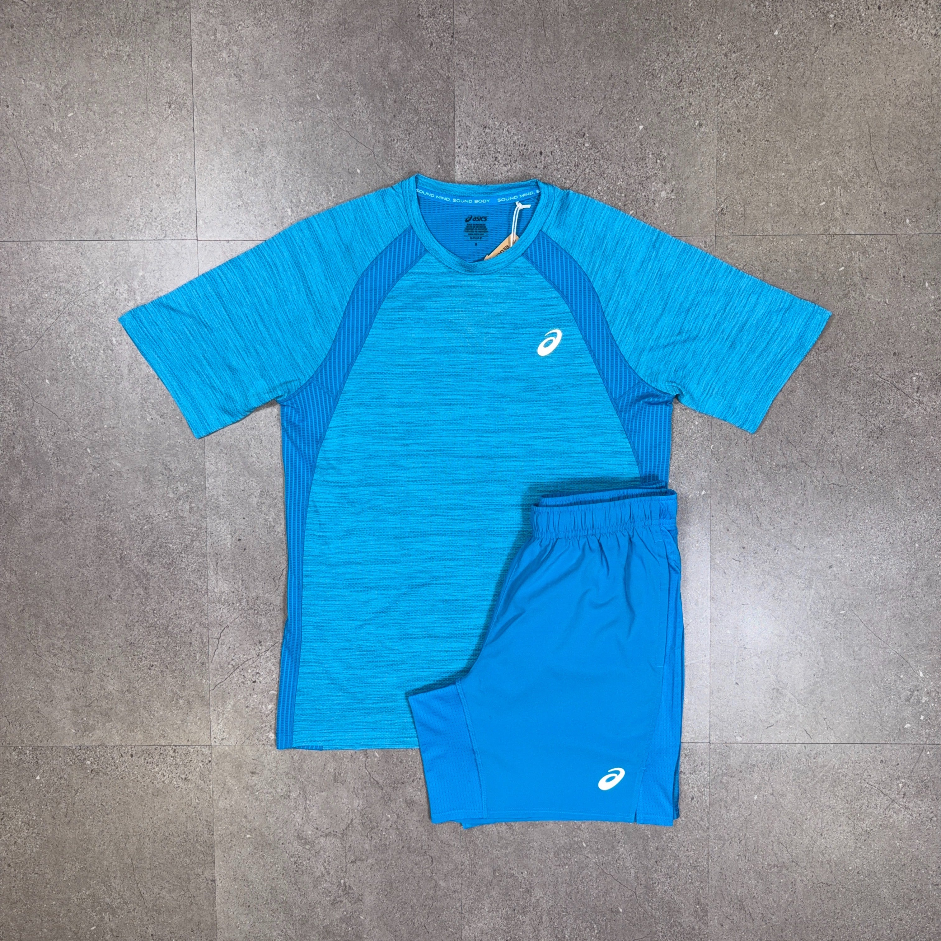 Asics Road T-Shirt/Shorts Set Aegean Blue