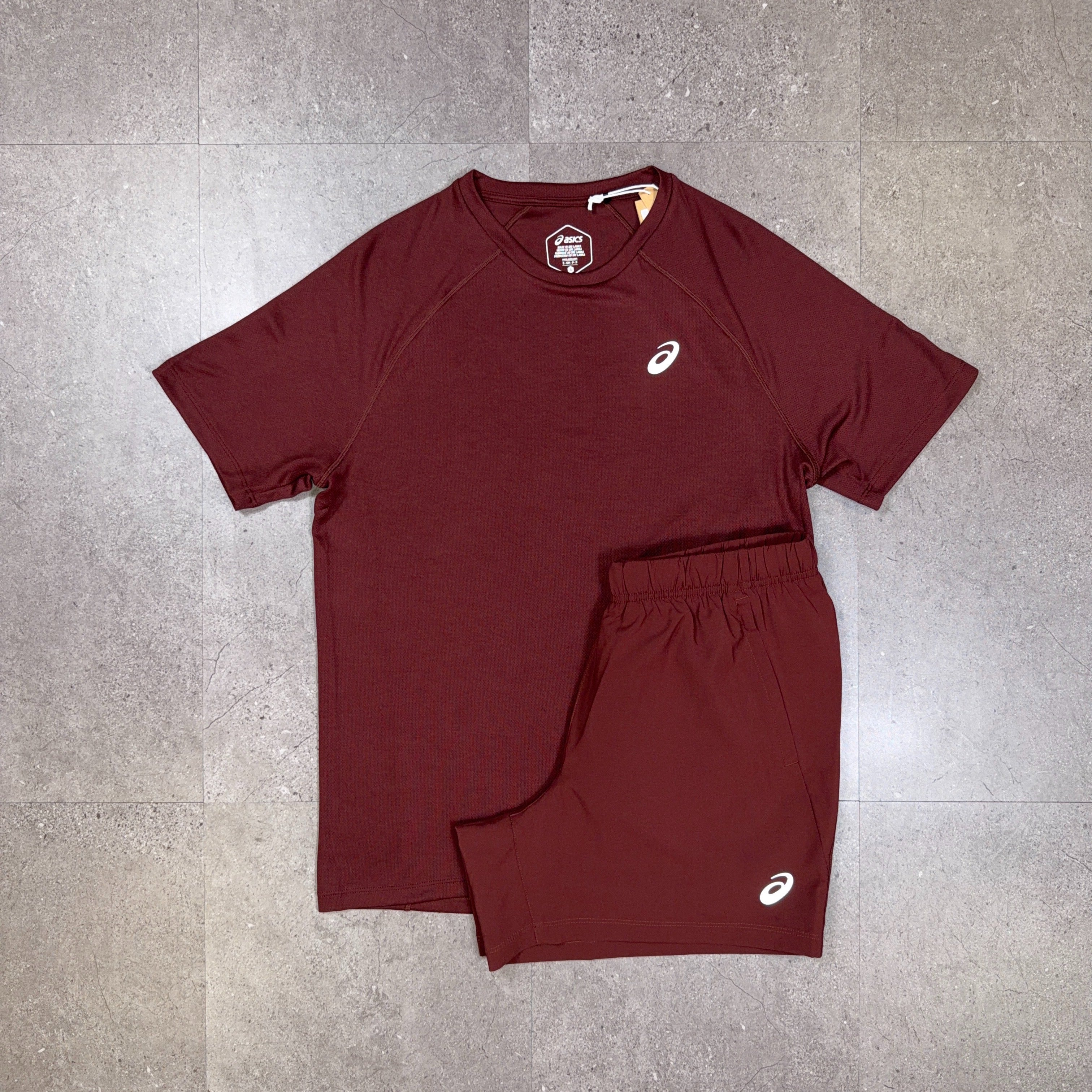 Asics Sport Run T-Shirt/Shorts Set Dark Red