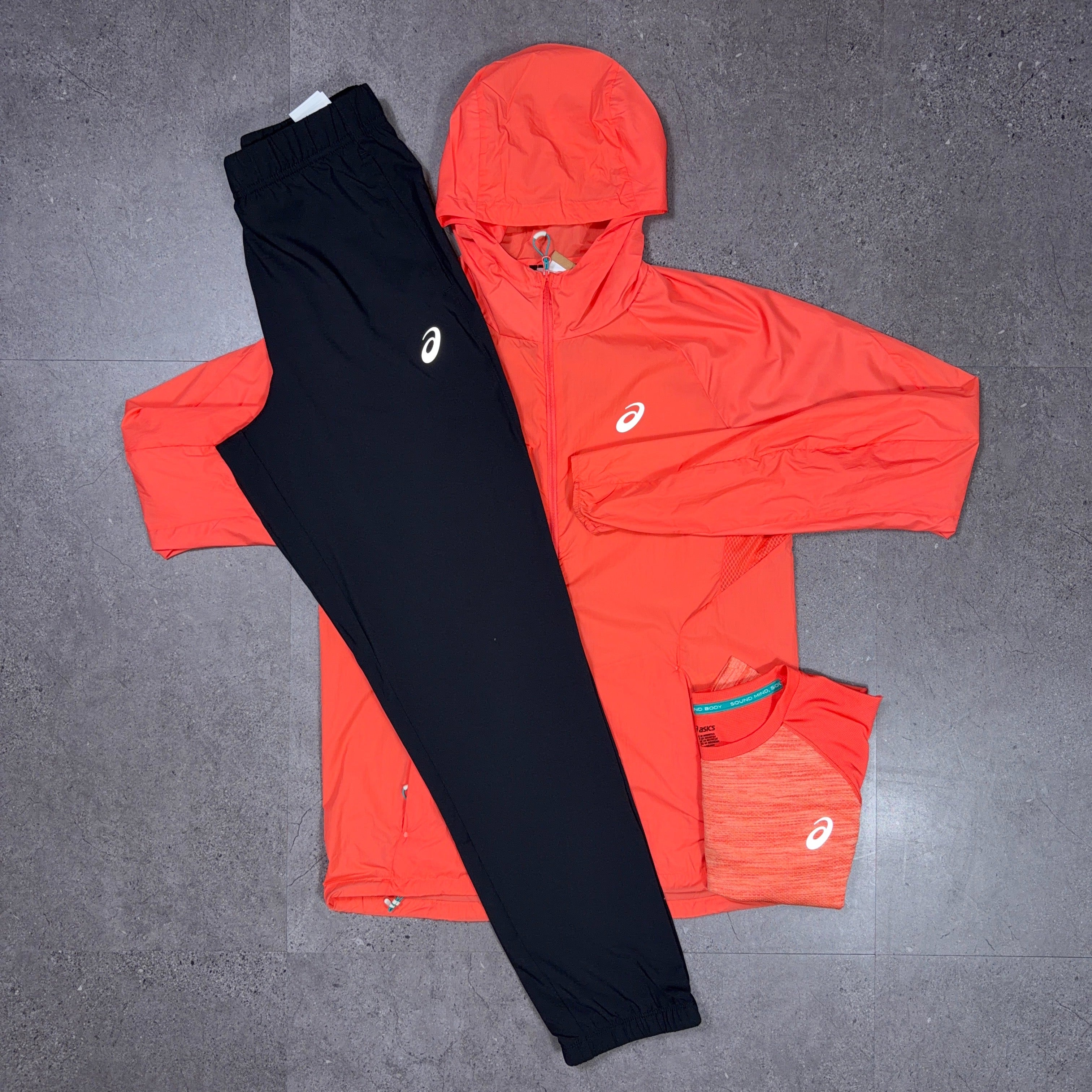 Asics 3 piece Road Tracksuit Set Coral/Black