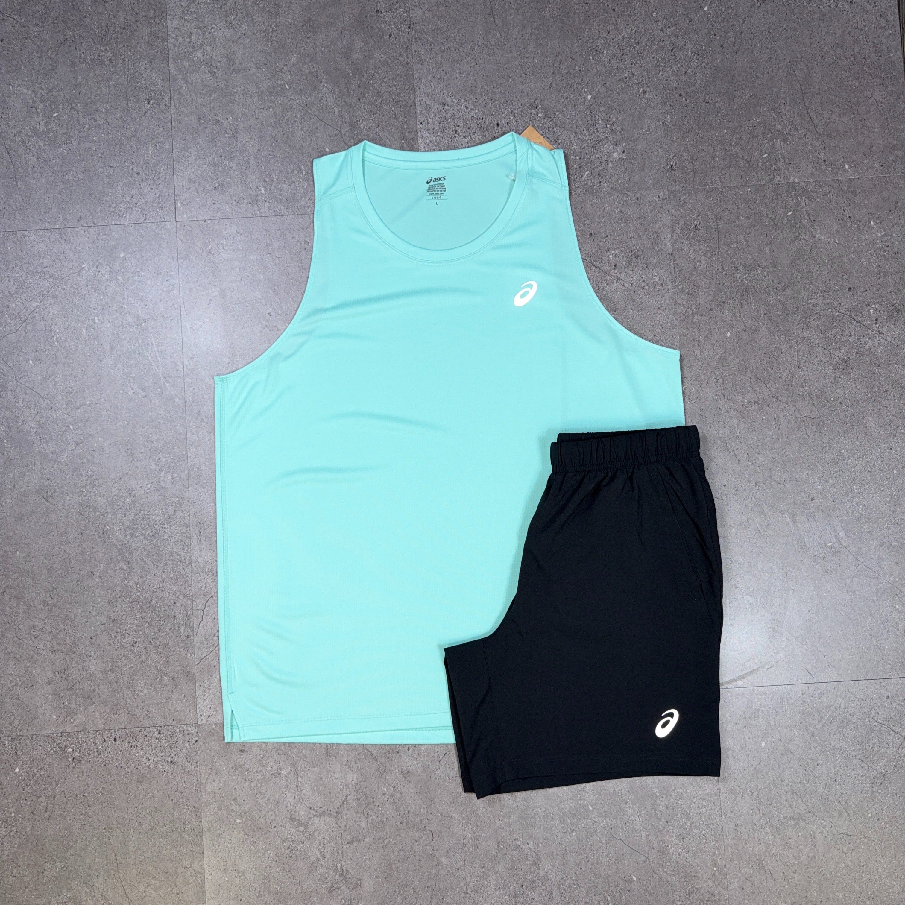 Asics Vest T-Shirt/Shorts Set Oasis Green/Black