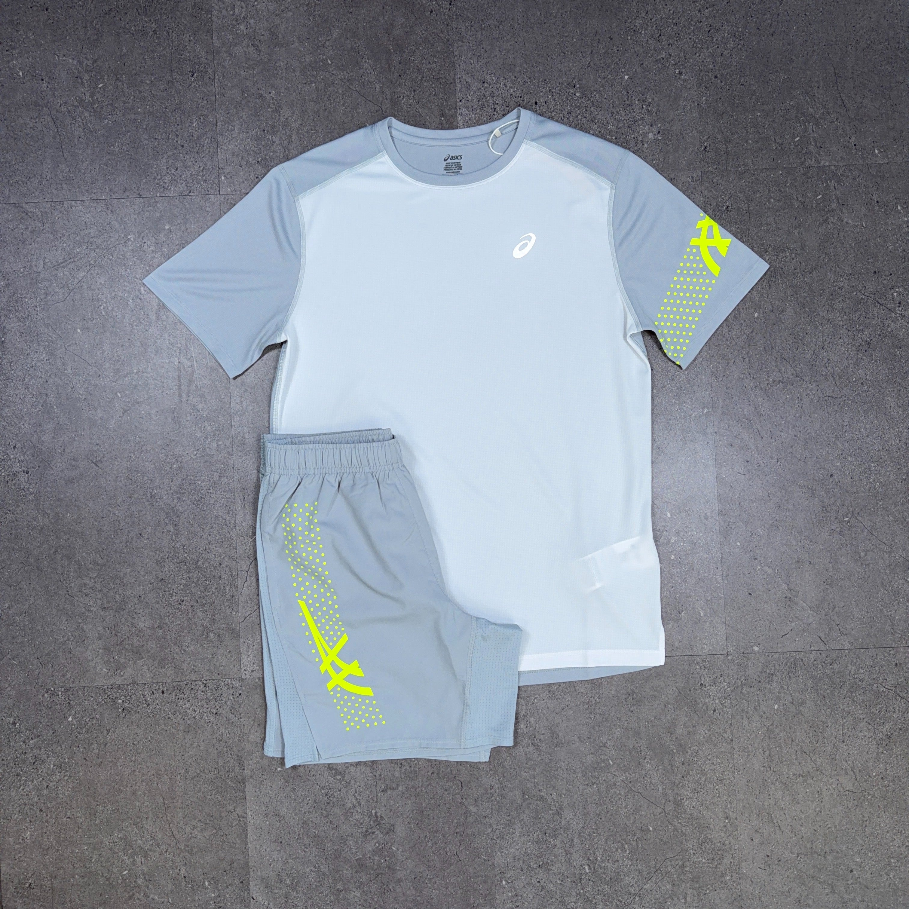Asics Icon T-Shirt/Shorts Set White/Grey/Neon