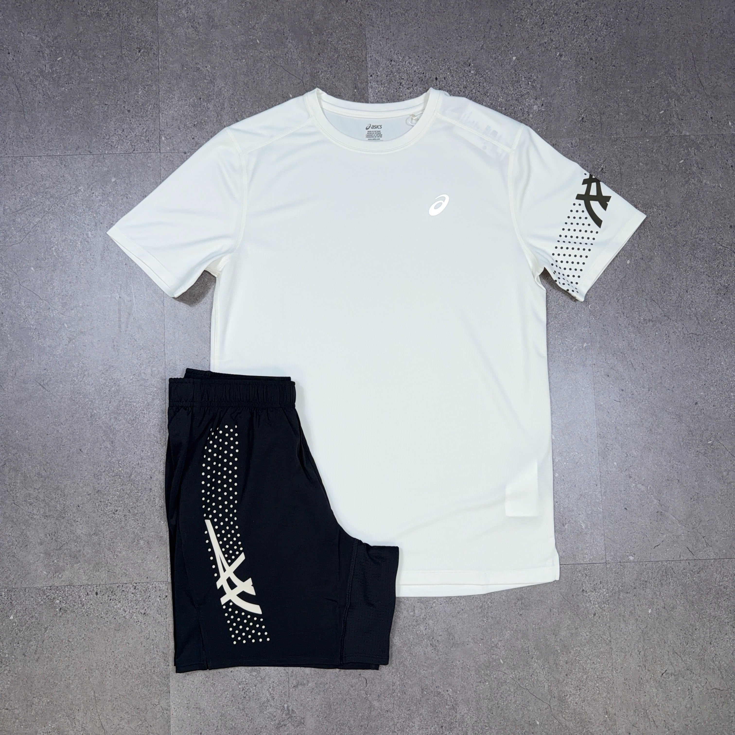 Asics Icon T-Shirt/Shorts Set Cream/Black