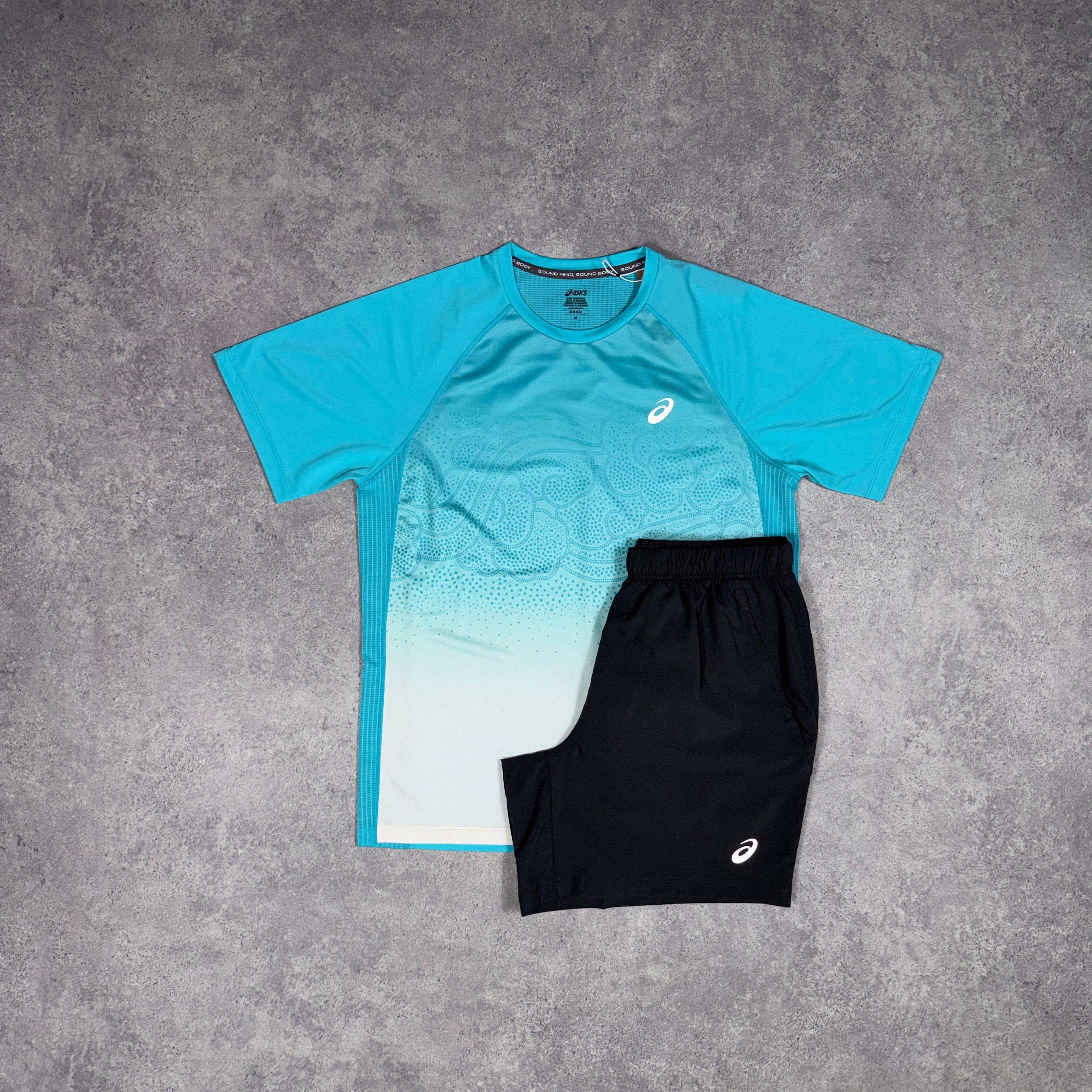 Asics Road Fade T-Shirt/Shorts Set Energy Aqua/Grey