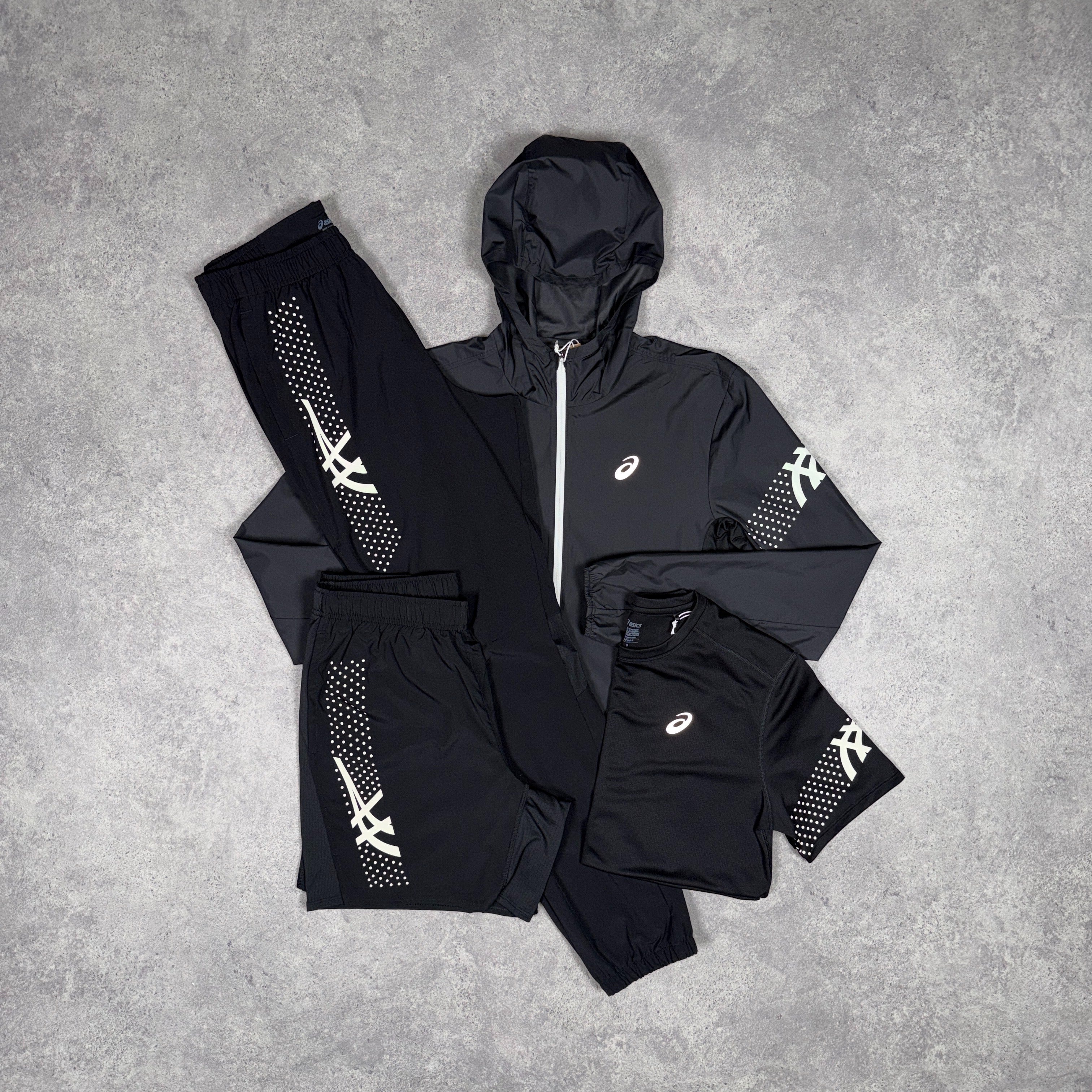 Asics Icon 4 Piece Tracksuit and Shorts Set Black/White