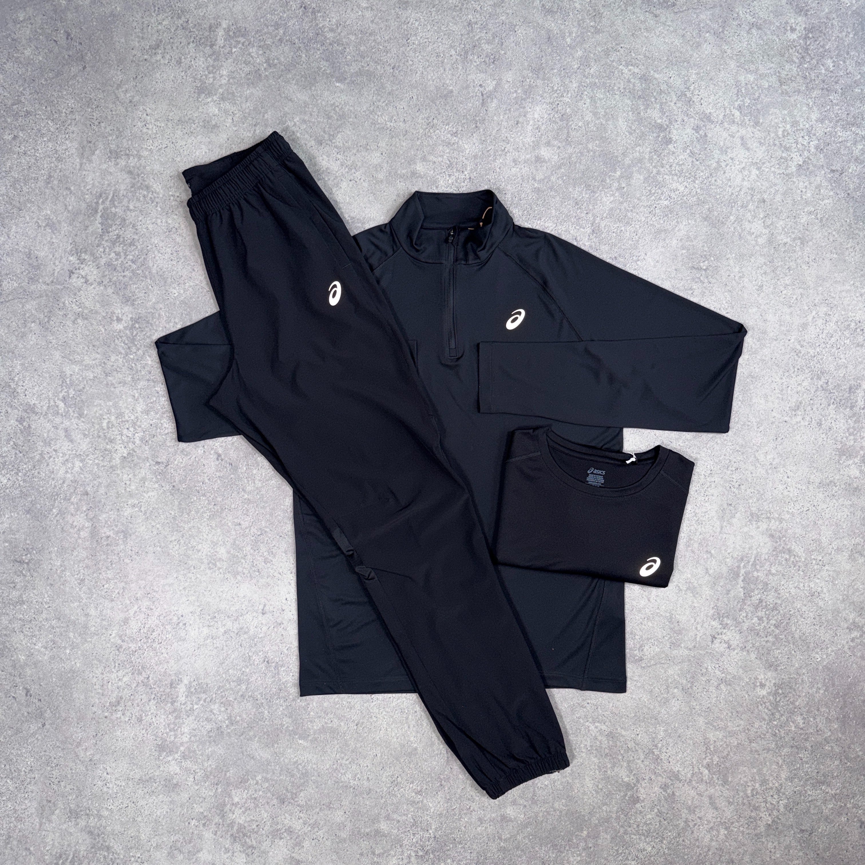 Asics 3 Piece Half Zip Tracksuit Set Black