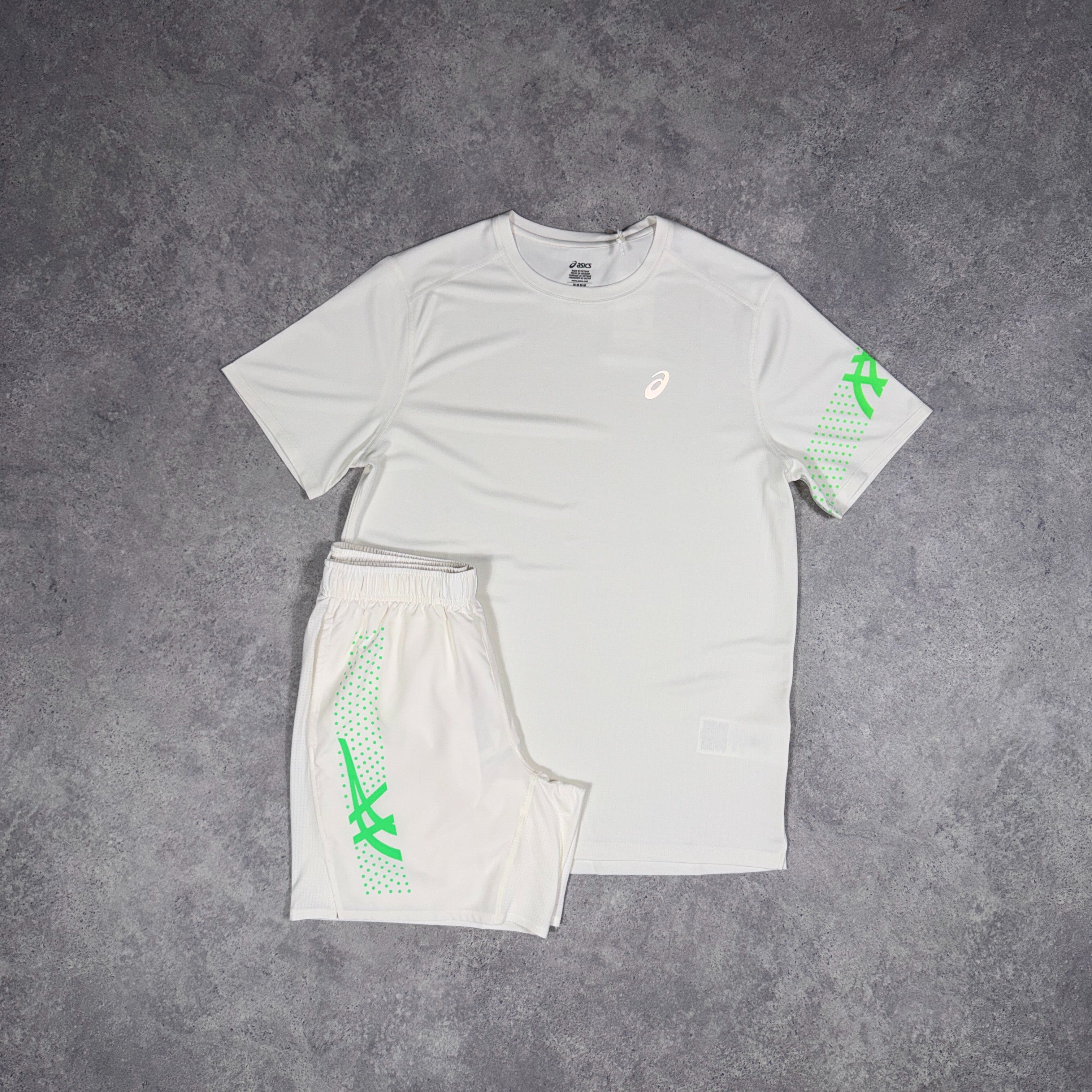 Asics Icon T-Shirt/Shorts Set Cream/Vital Green