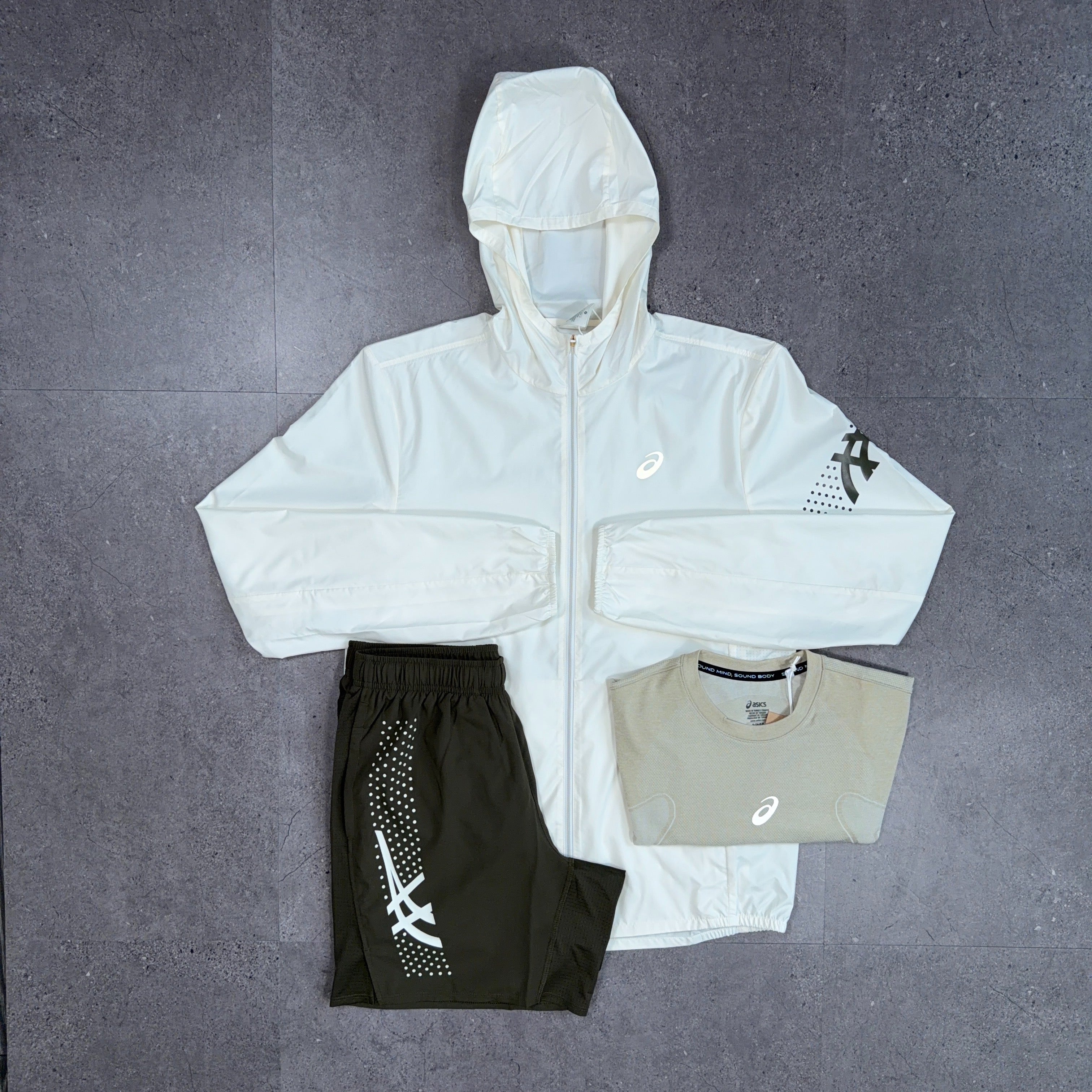 Asics Icon/Seamless 3 Piece Windrunner/Shorts Set Cream/Brownstone