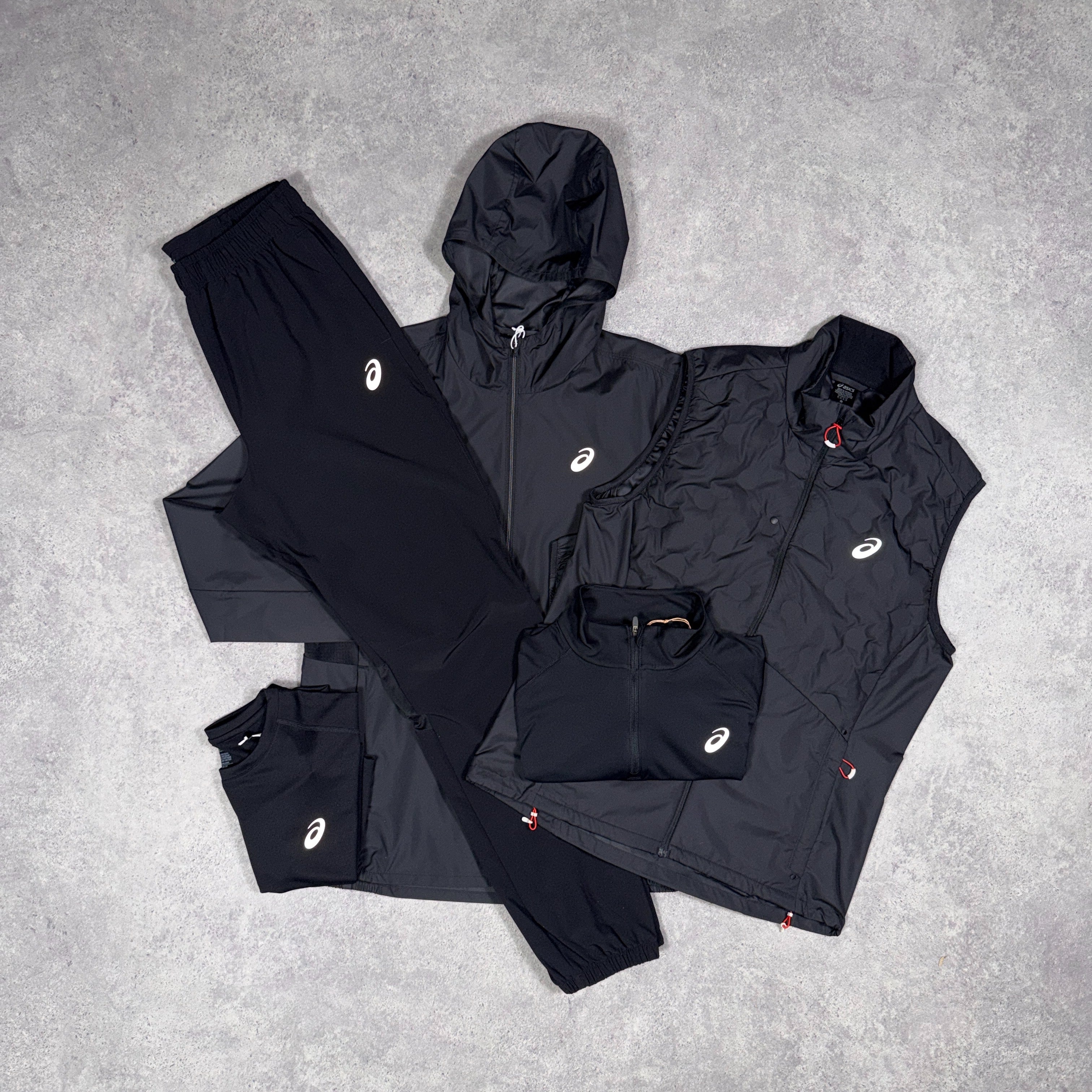 Asics 5 Piece Tracksuit Set Gilet+Windrunner Black