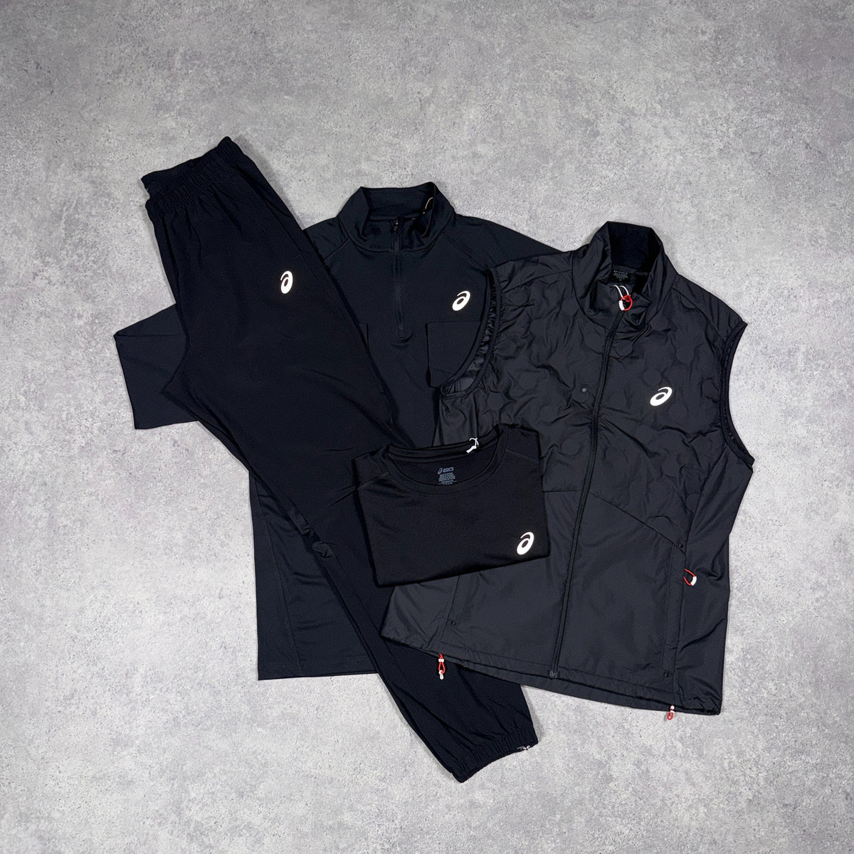 Asics 4 Piece Tracksuit Set with Gilet Black