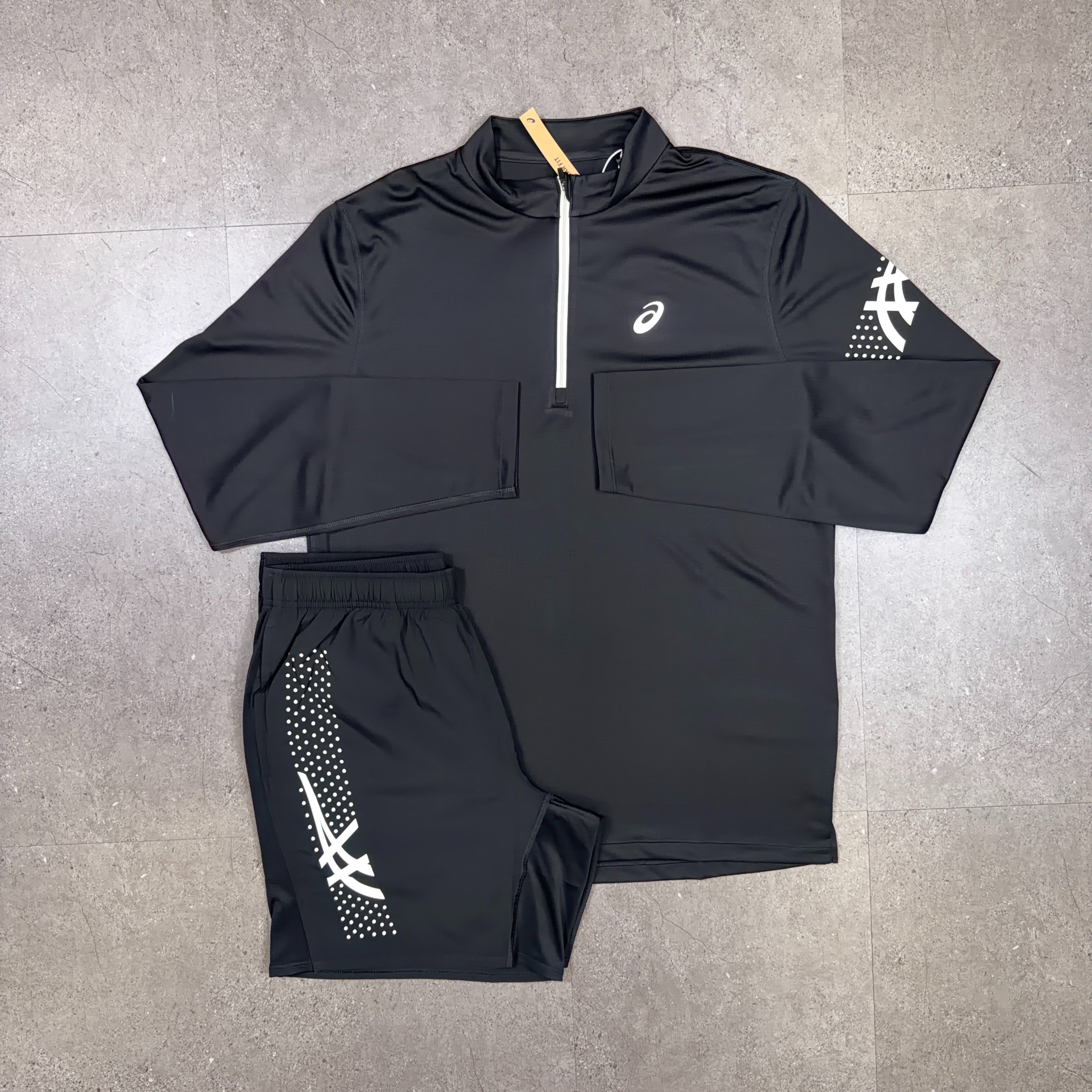 Asics Icon Half Zip Short Set Black/White