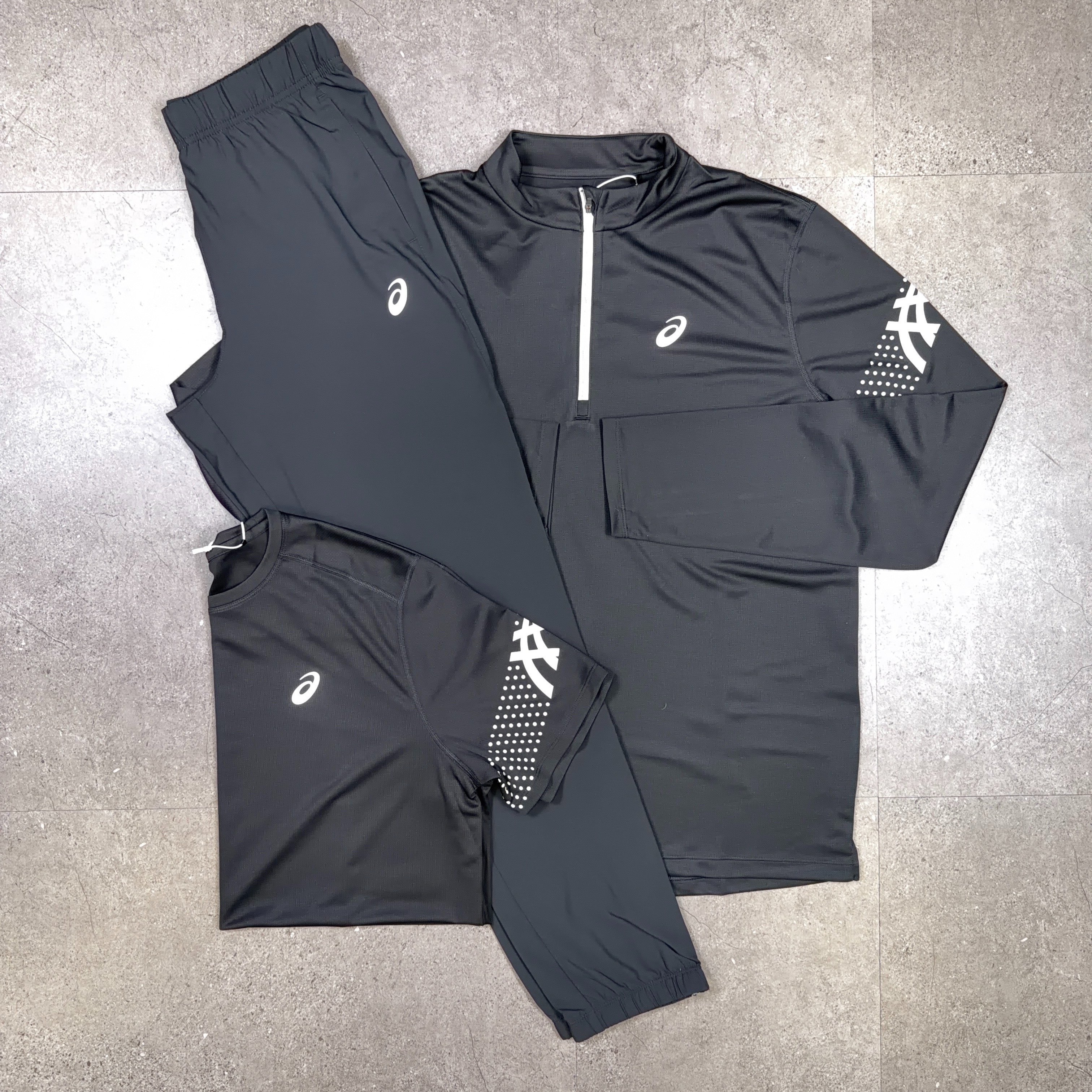 Asics 3 Piece Icon Half Zip Tracksuit Set Black/White