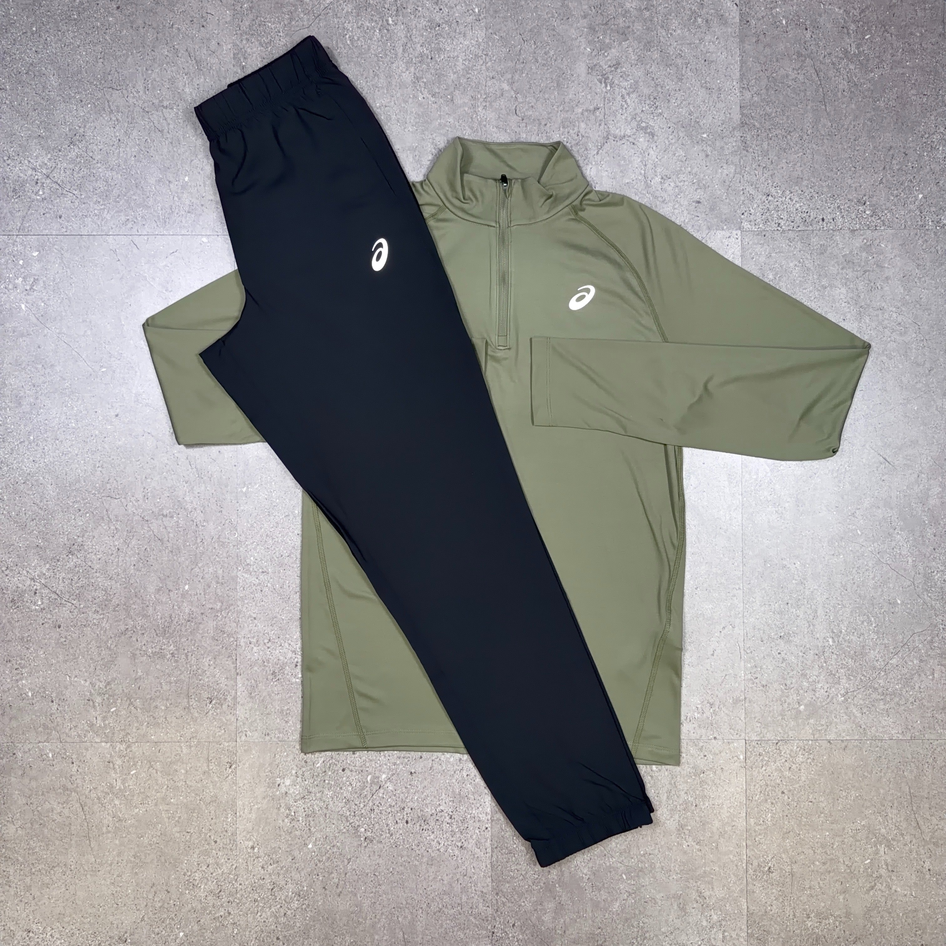 Asics Sport Half Zip Tracksuit Set Mantle Green/Black