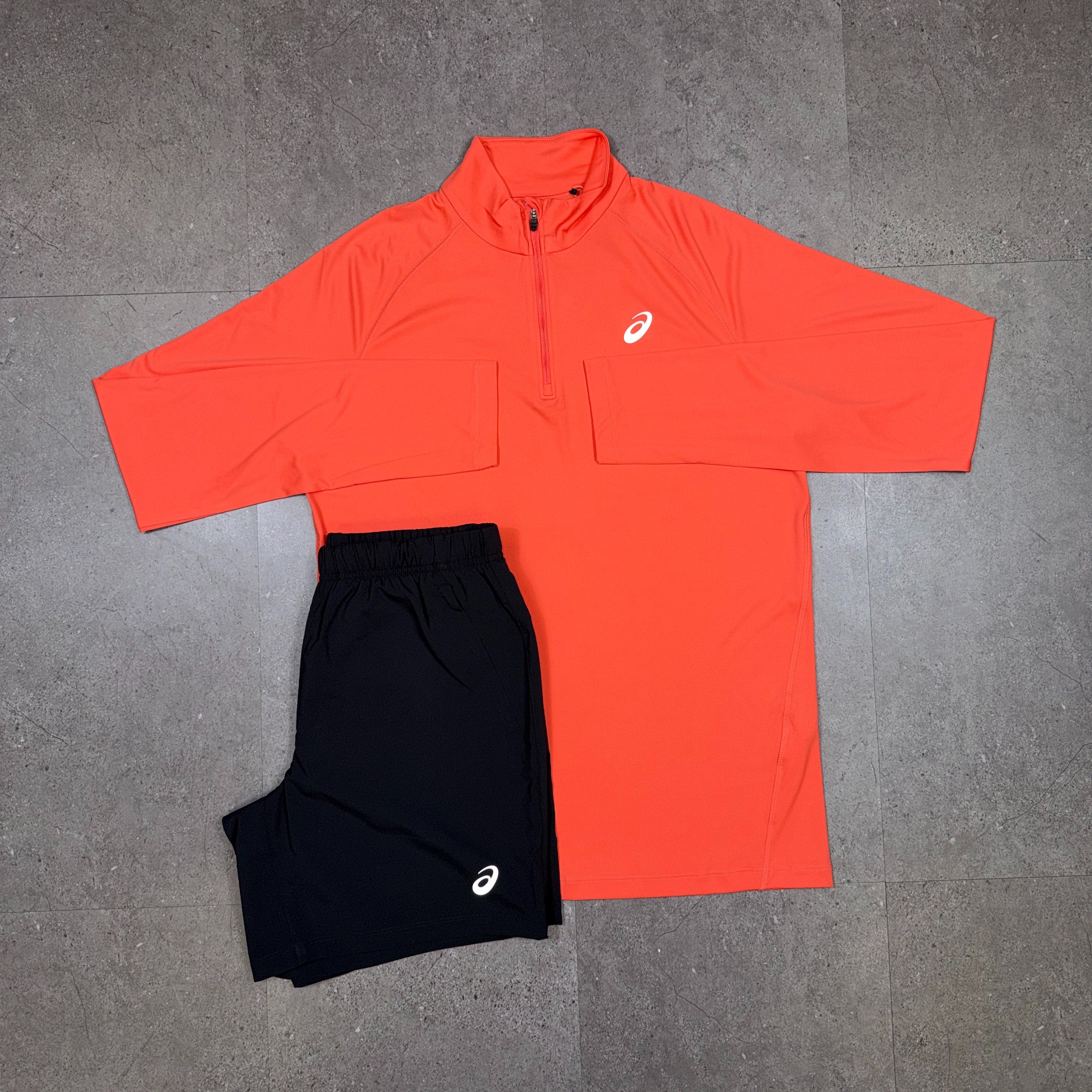 Asics Half Zip Short Set Coral/Black