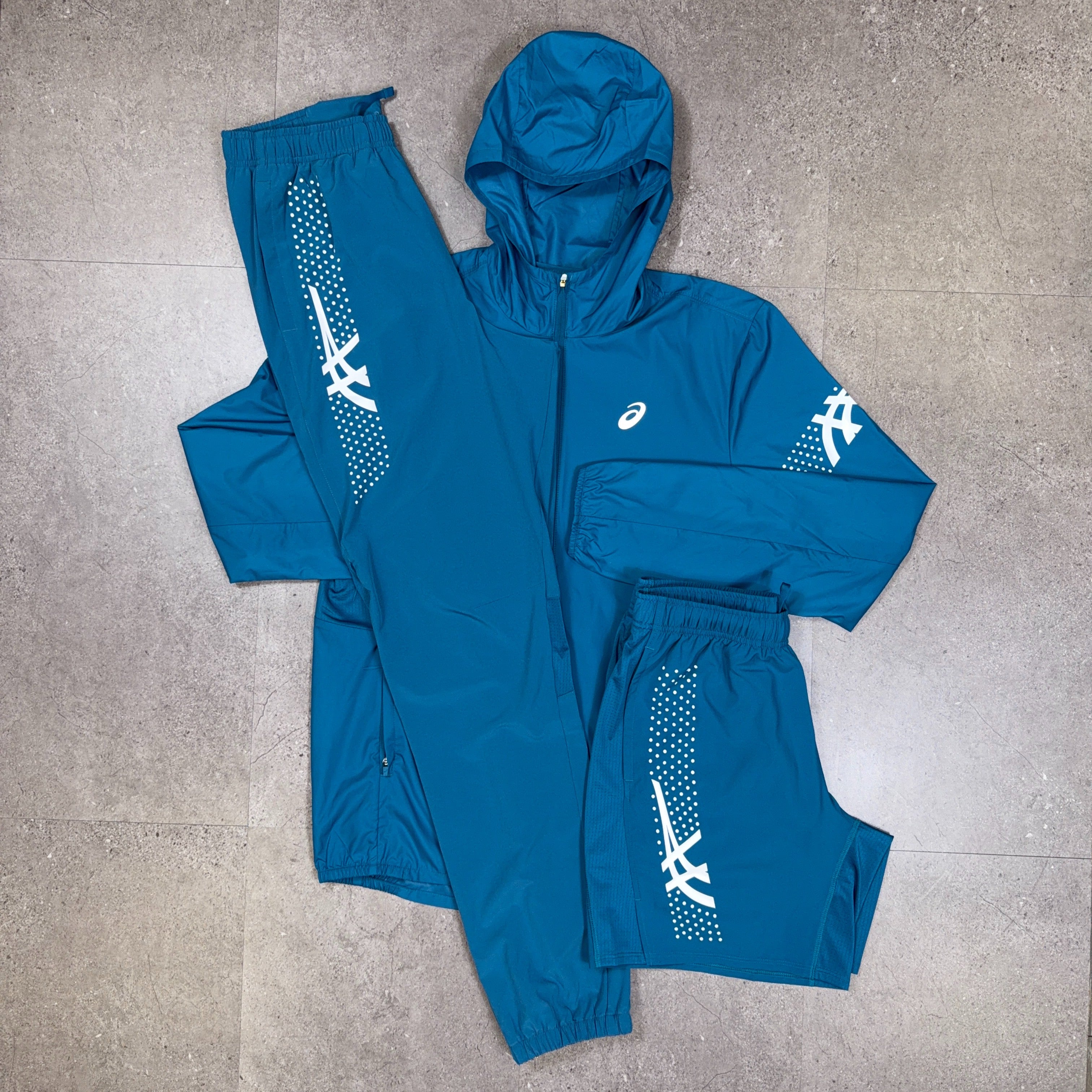 Asics 3 Piece Icon Tracksuit/Shorts Set Teal/White