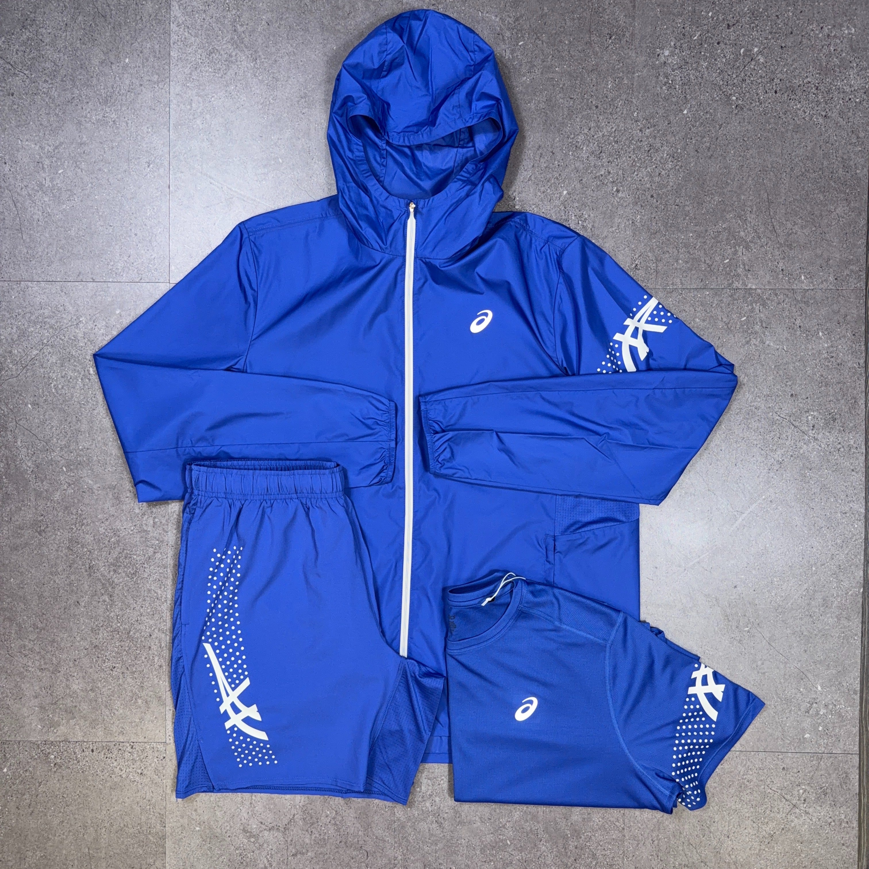 Asics Icon 3 Piece Windrunner/Shorts Set Cobalt/White