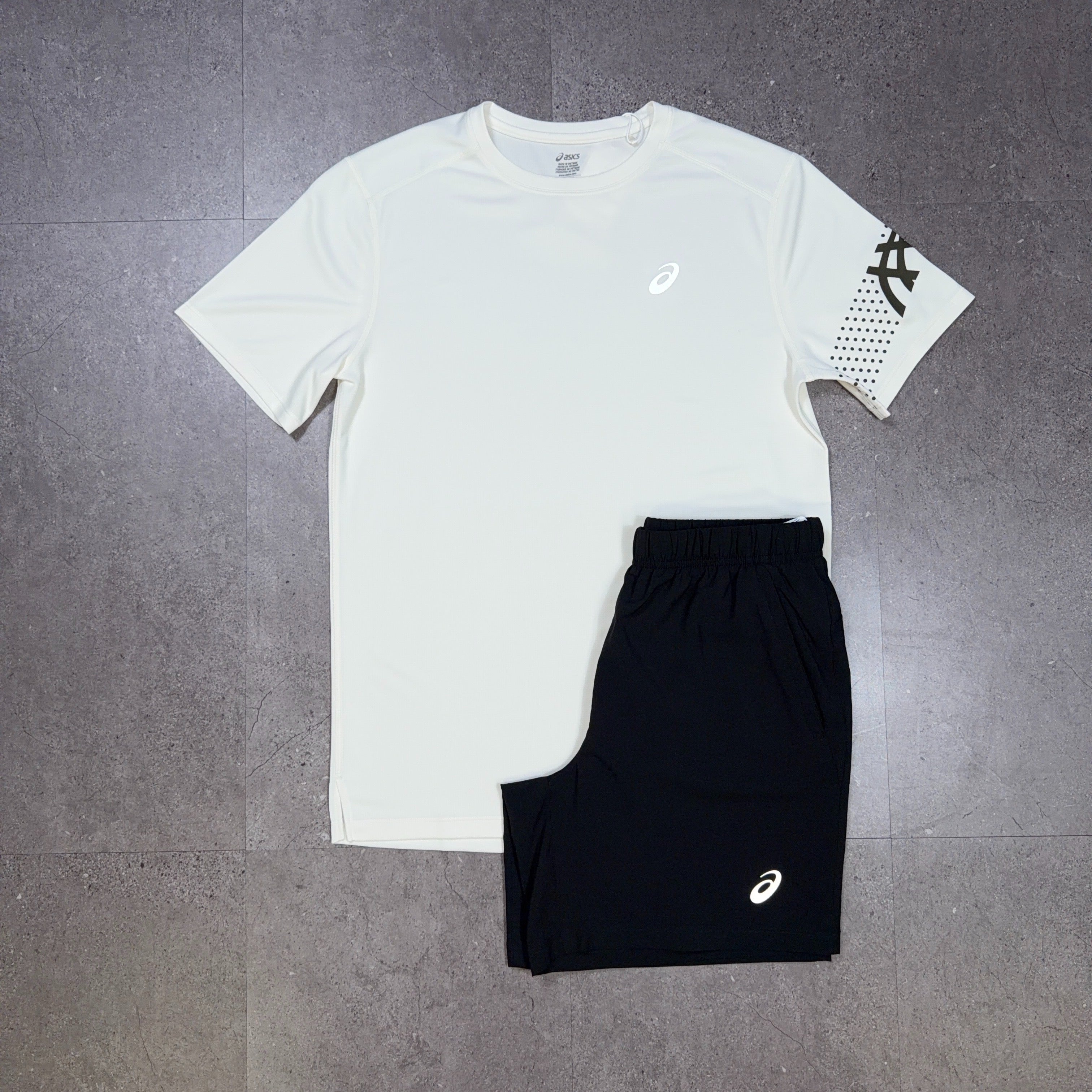Asics Icon T-Shirt/Shorts Set Cream/Black