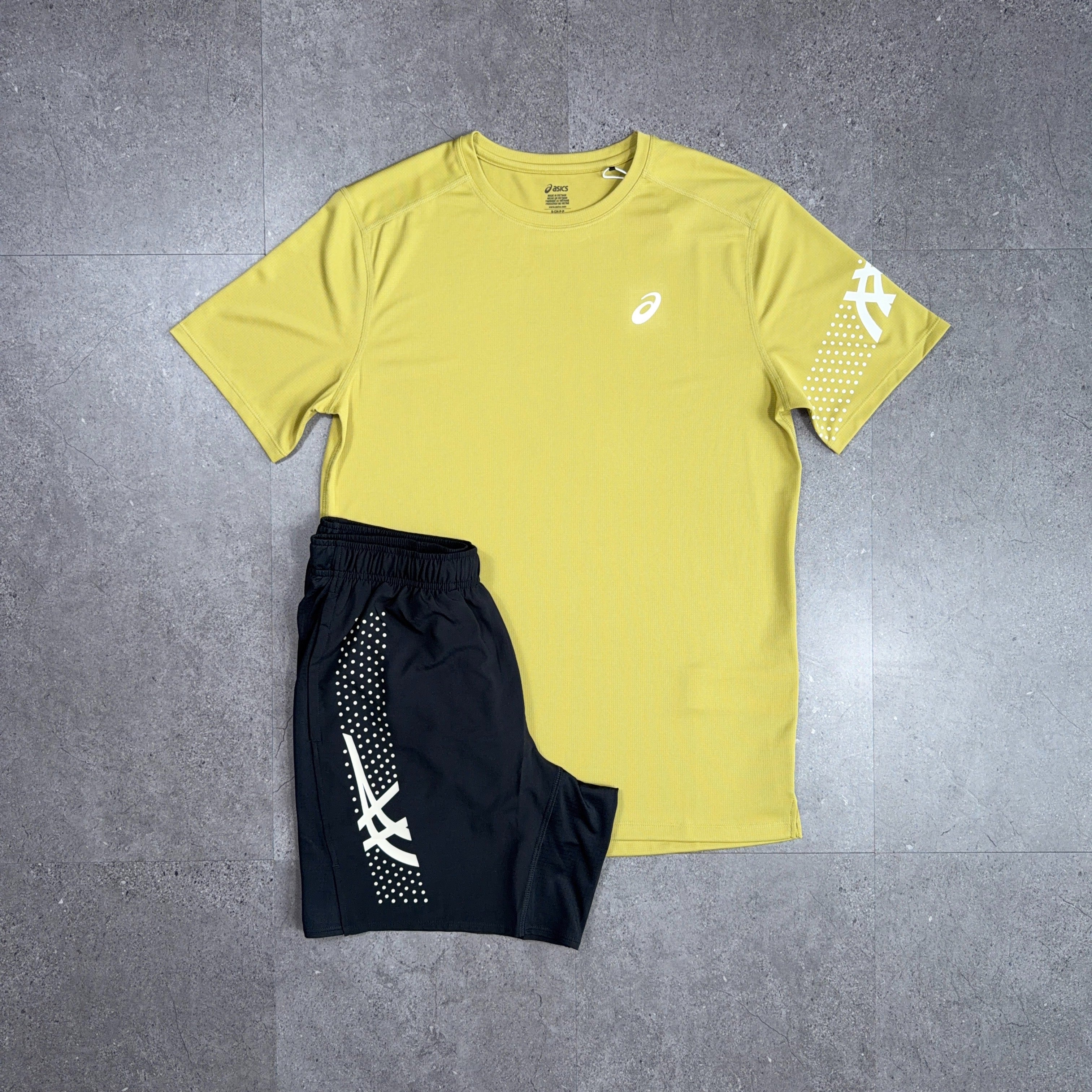 Asics Icon T-Shirt/Shorts Set Lemongrass/Black