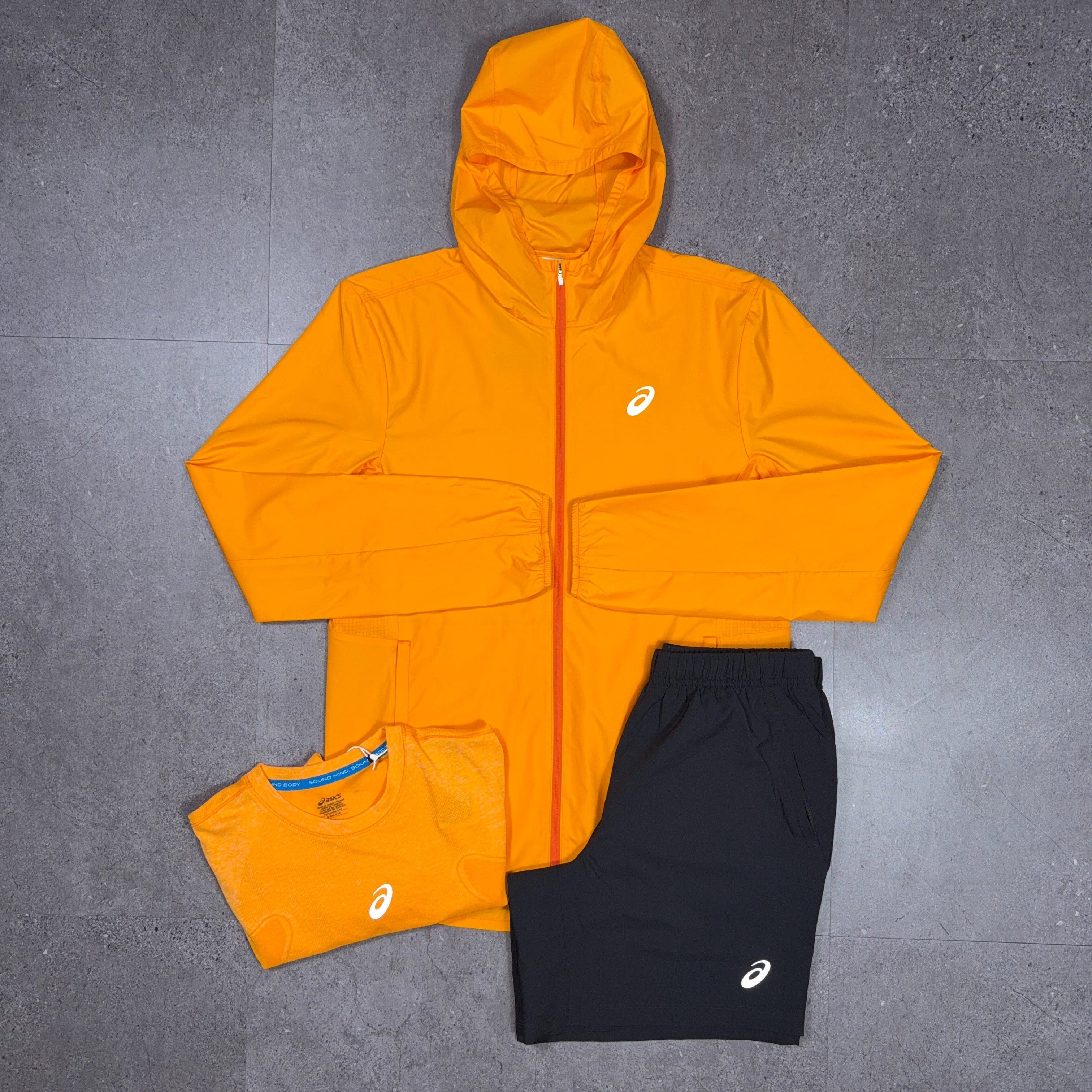 Asics Core/Seamless 3 Piece Windrunner/Shorts Set Yamabuki Orange/Black