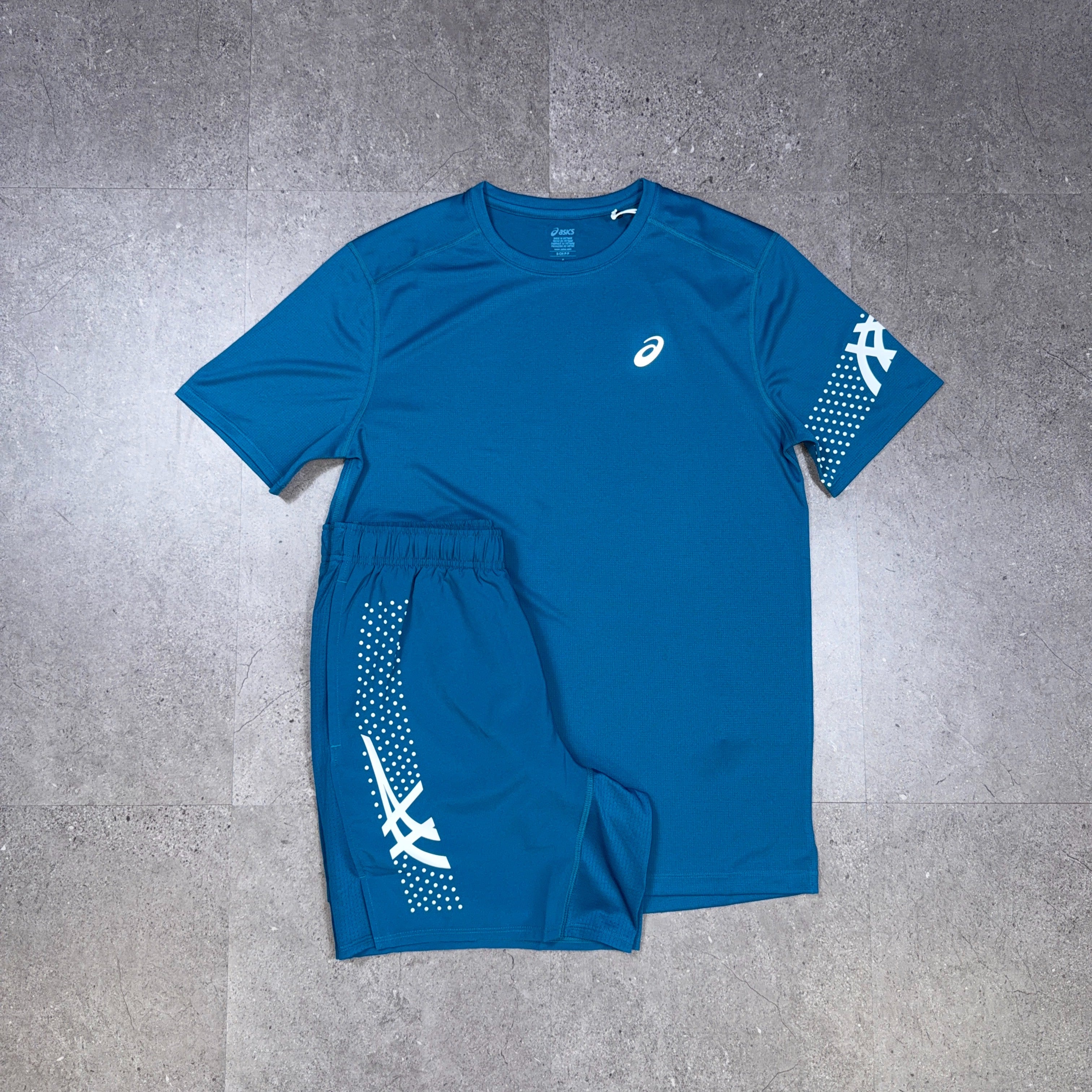 Asics Icon T-Shirt/Shorts Set Teal/White