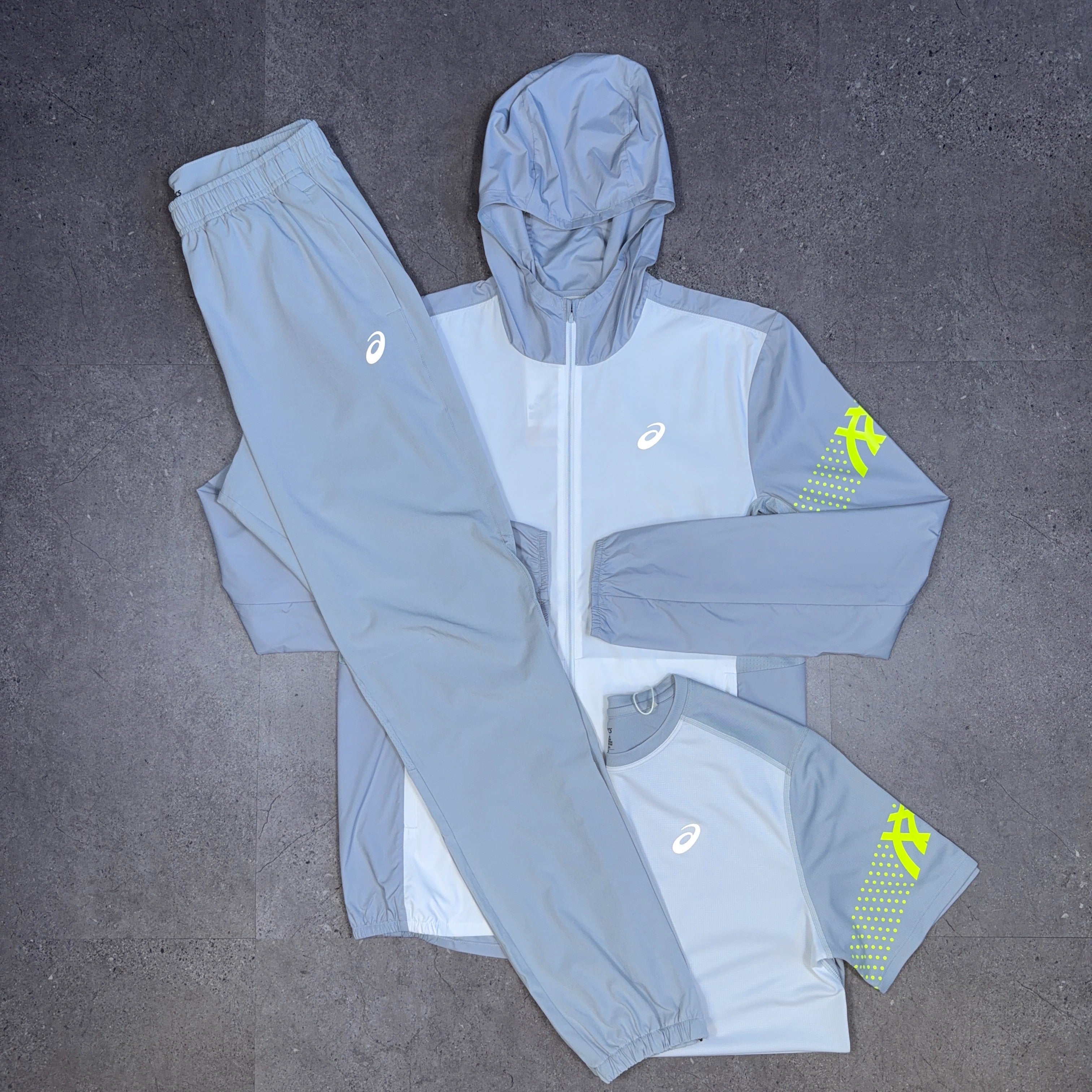 Asics 3 Piece Icon Tracksuit Set Grey/White/Neon