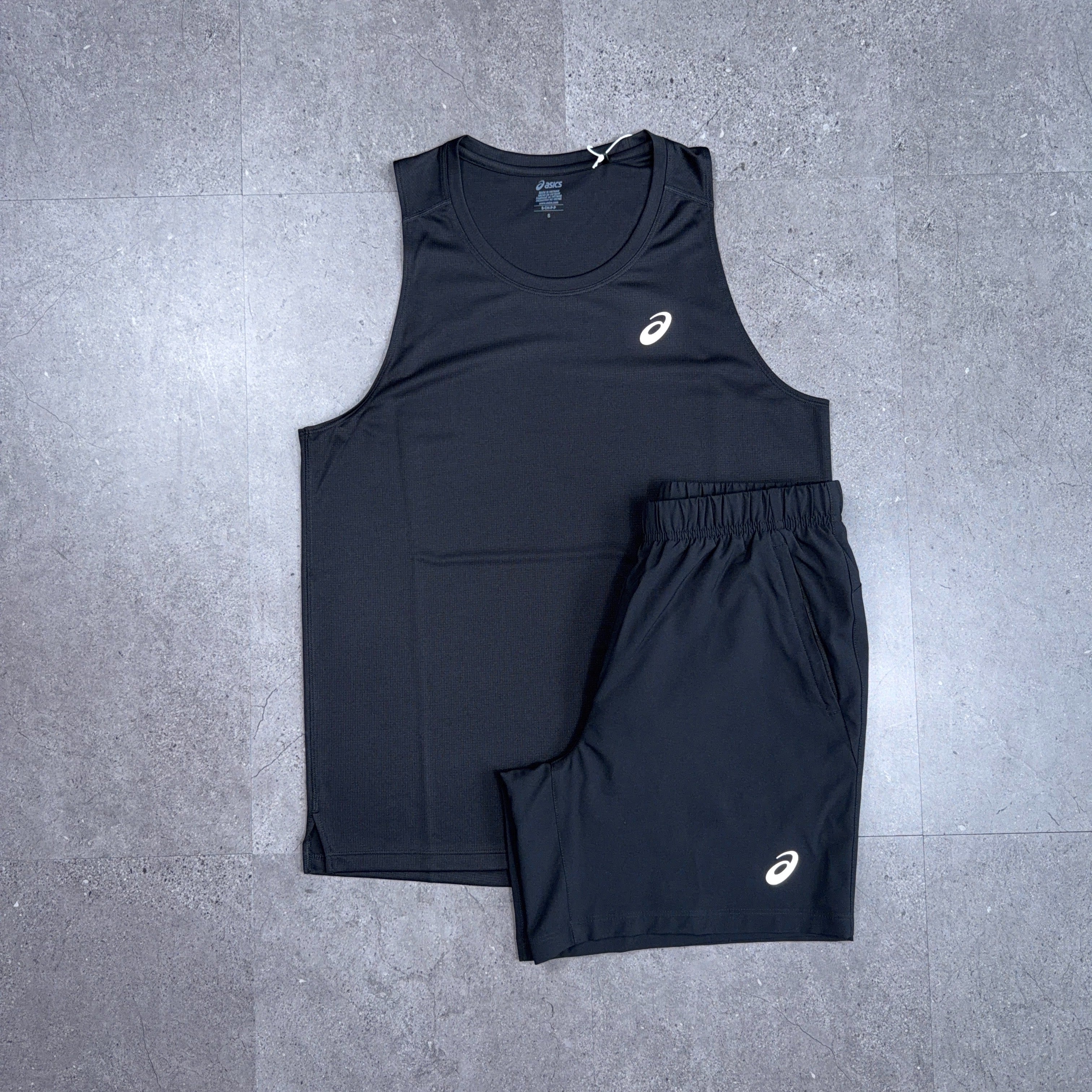 Asics Vest T-Shirt/Shorts Set Black/Black