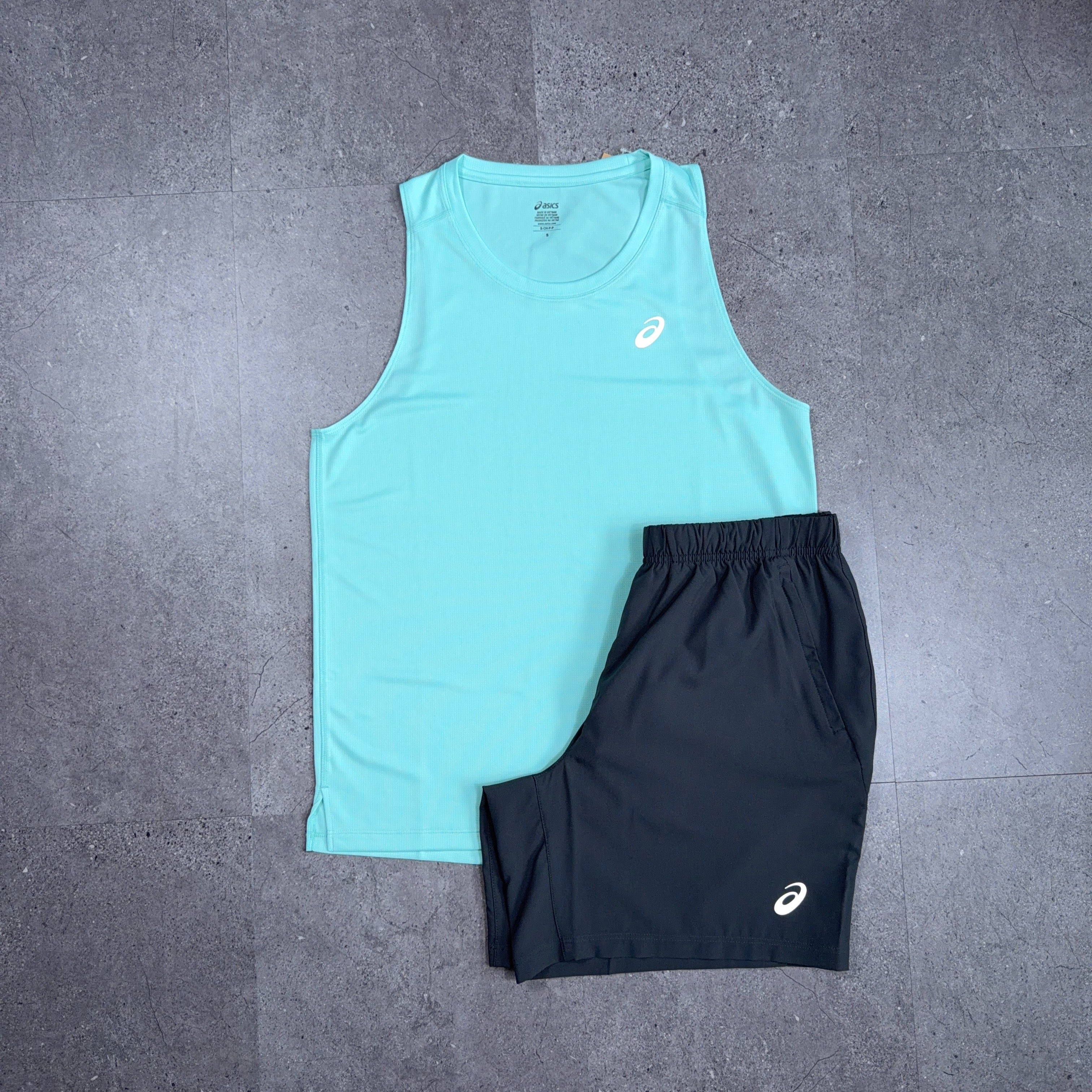Asics Vest T-Shirt/Shorts Set Oasis Green/Grey
