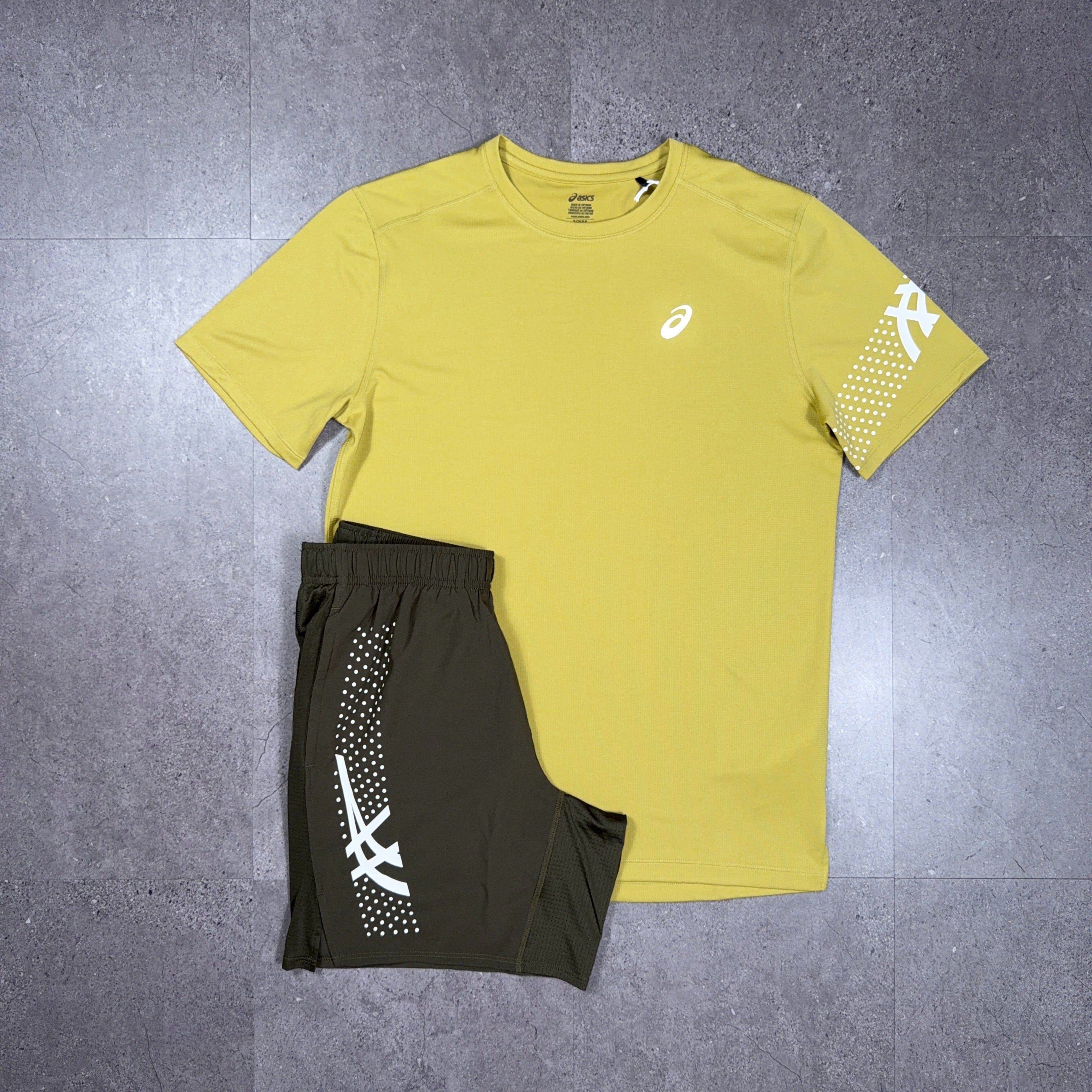 Asics Icon T-Shirt/Shorts Set Lemongrass/Brown Stone