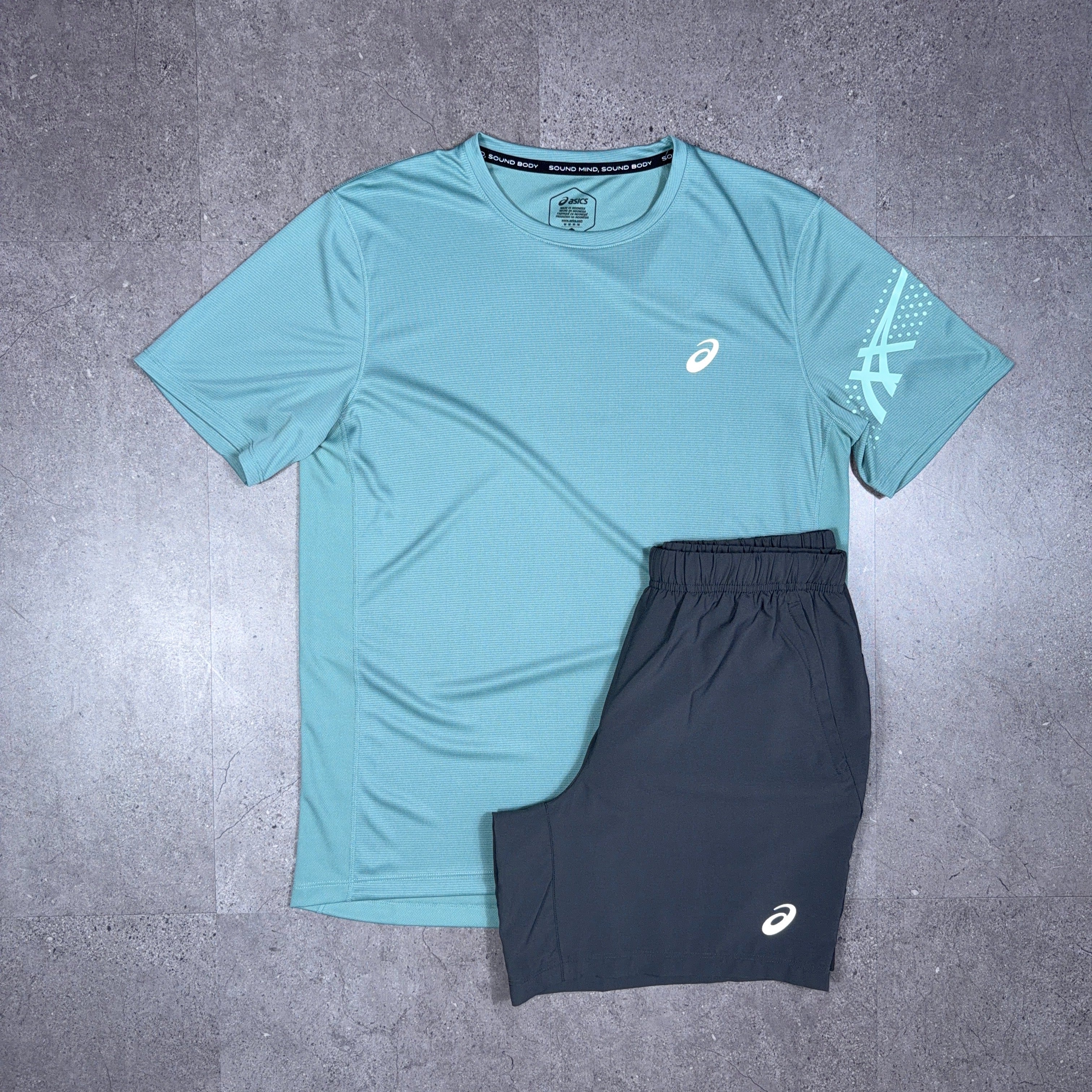 Asics Icon T-Shirt/Shorts Set Celadon/Grey