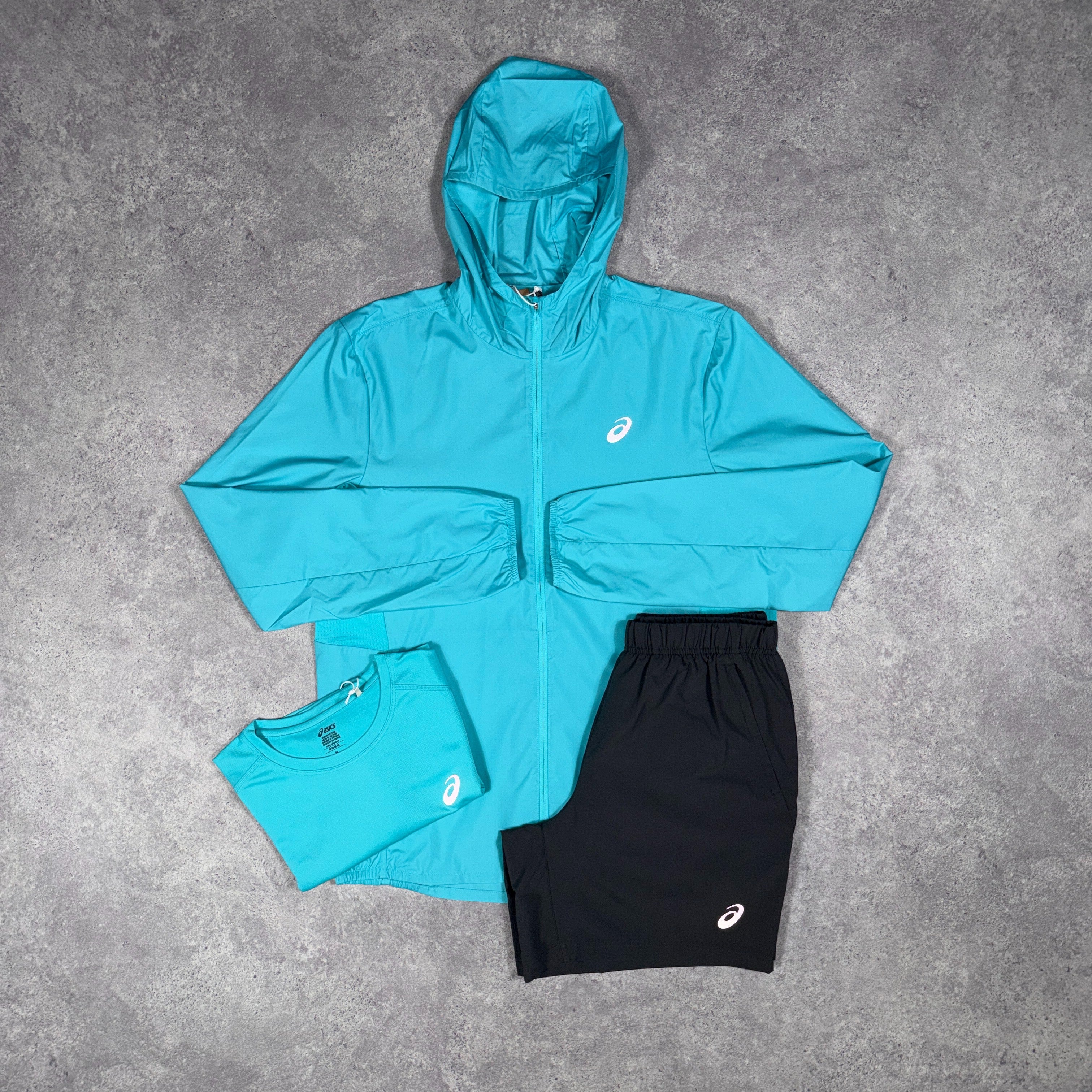 Asics Core 3 Piece Windrunner/Shorts Set Energy Aqua/Grey