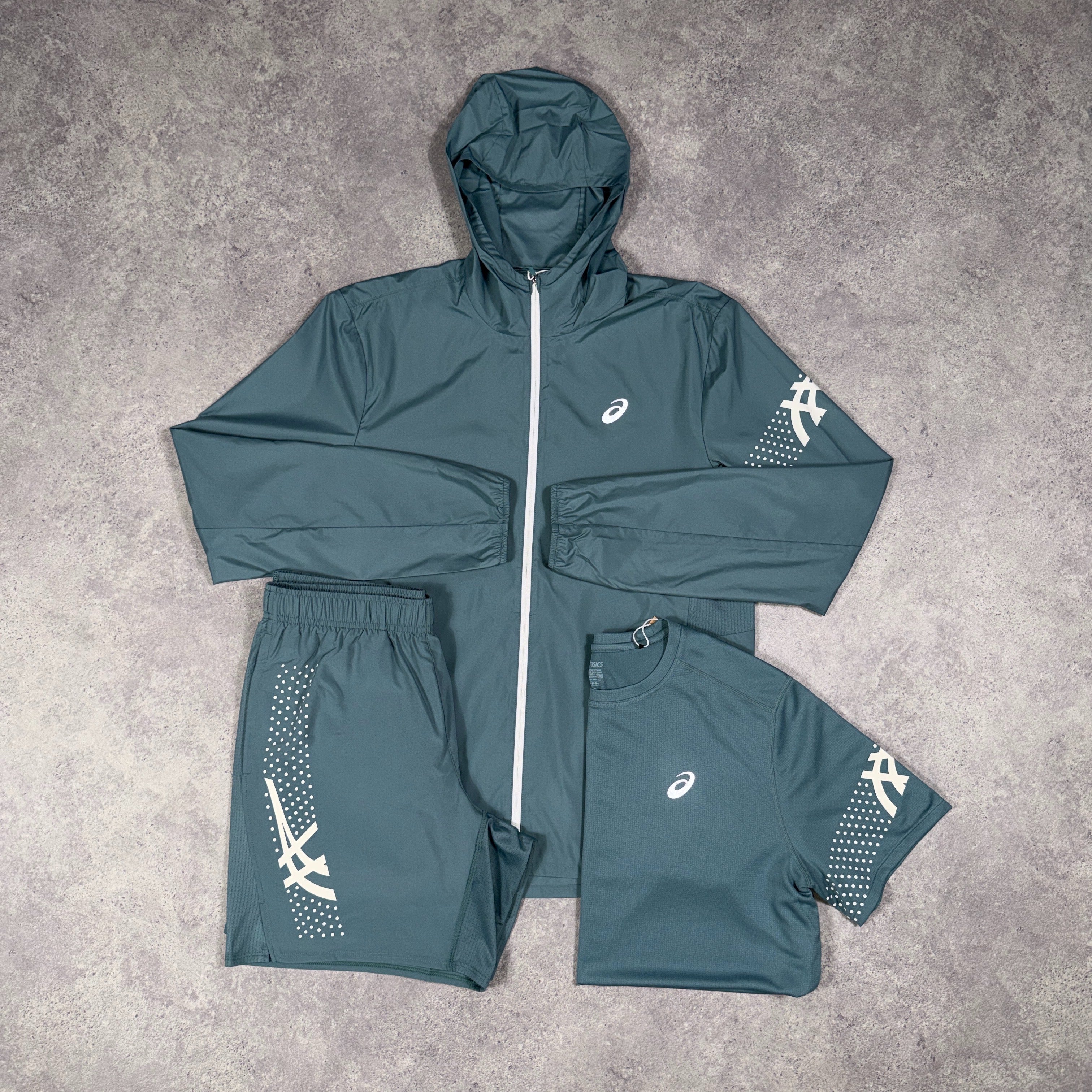 Asics Icon 3 Piece Windrunner/Shorts Set Foggy Teal