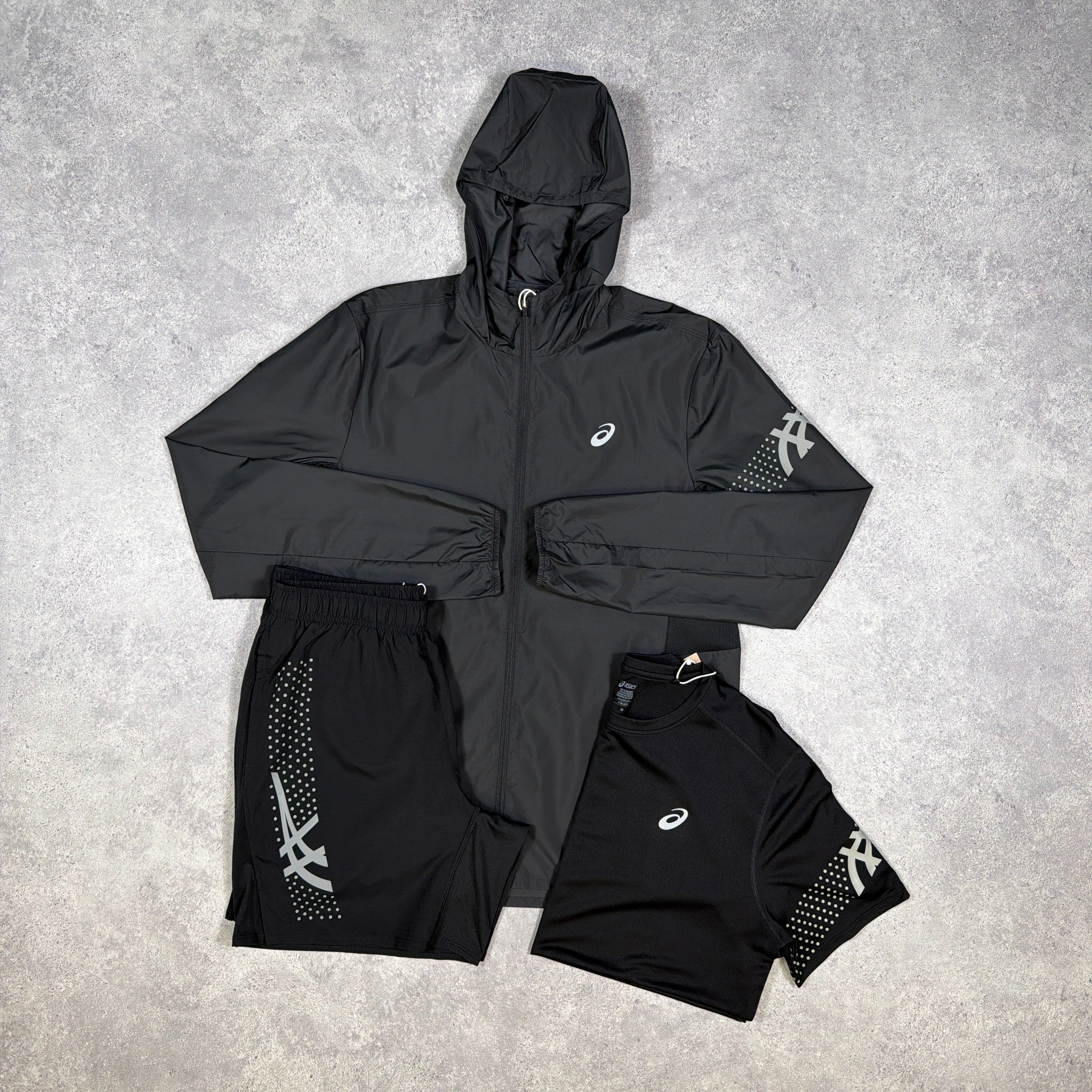 Asics Icon 3 Piece Windrunner/Shorts Set Black/Grey