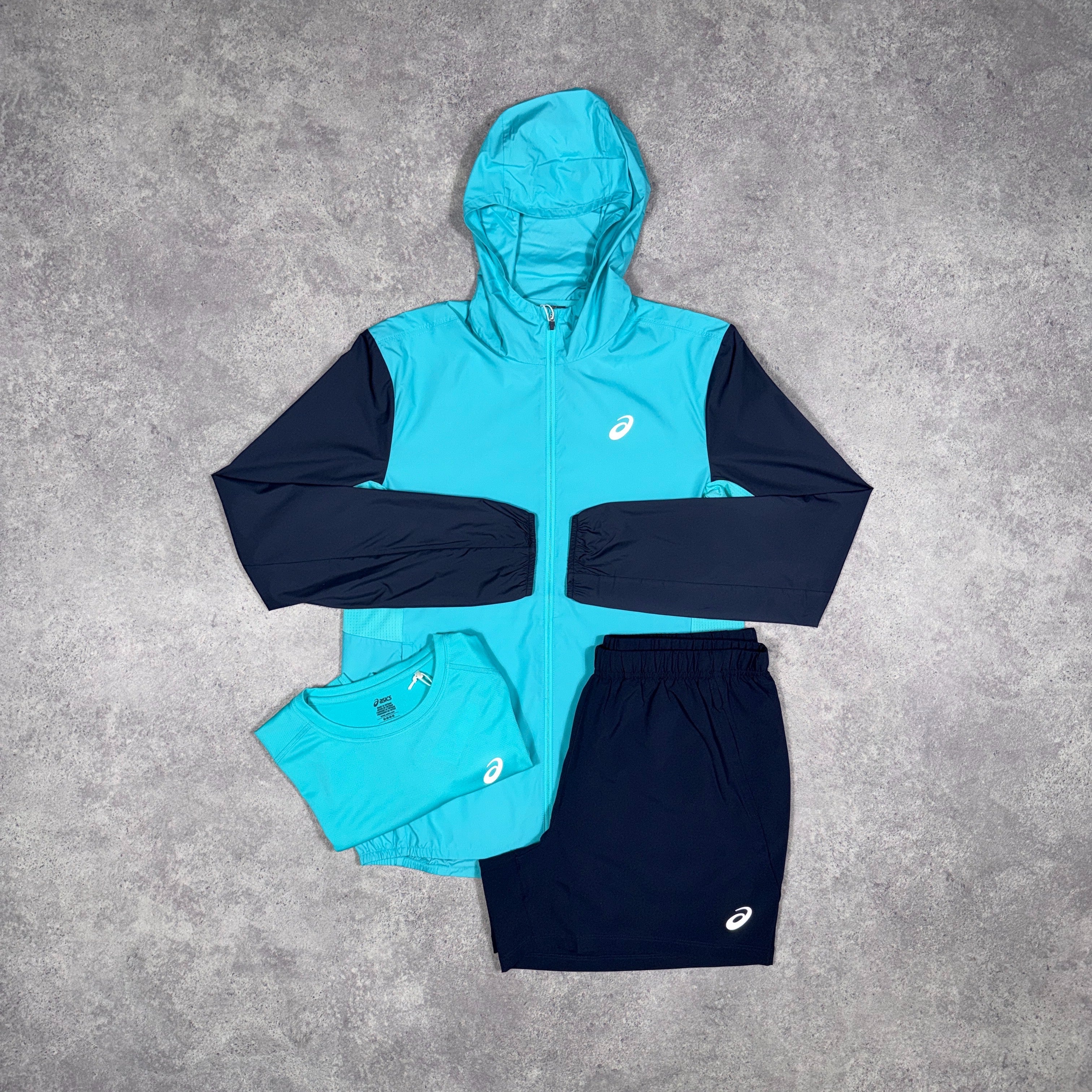 Asics Core 3 Piece Windrunner/Shorts Set Energy Aqua/Midnight