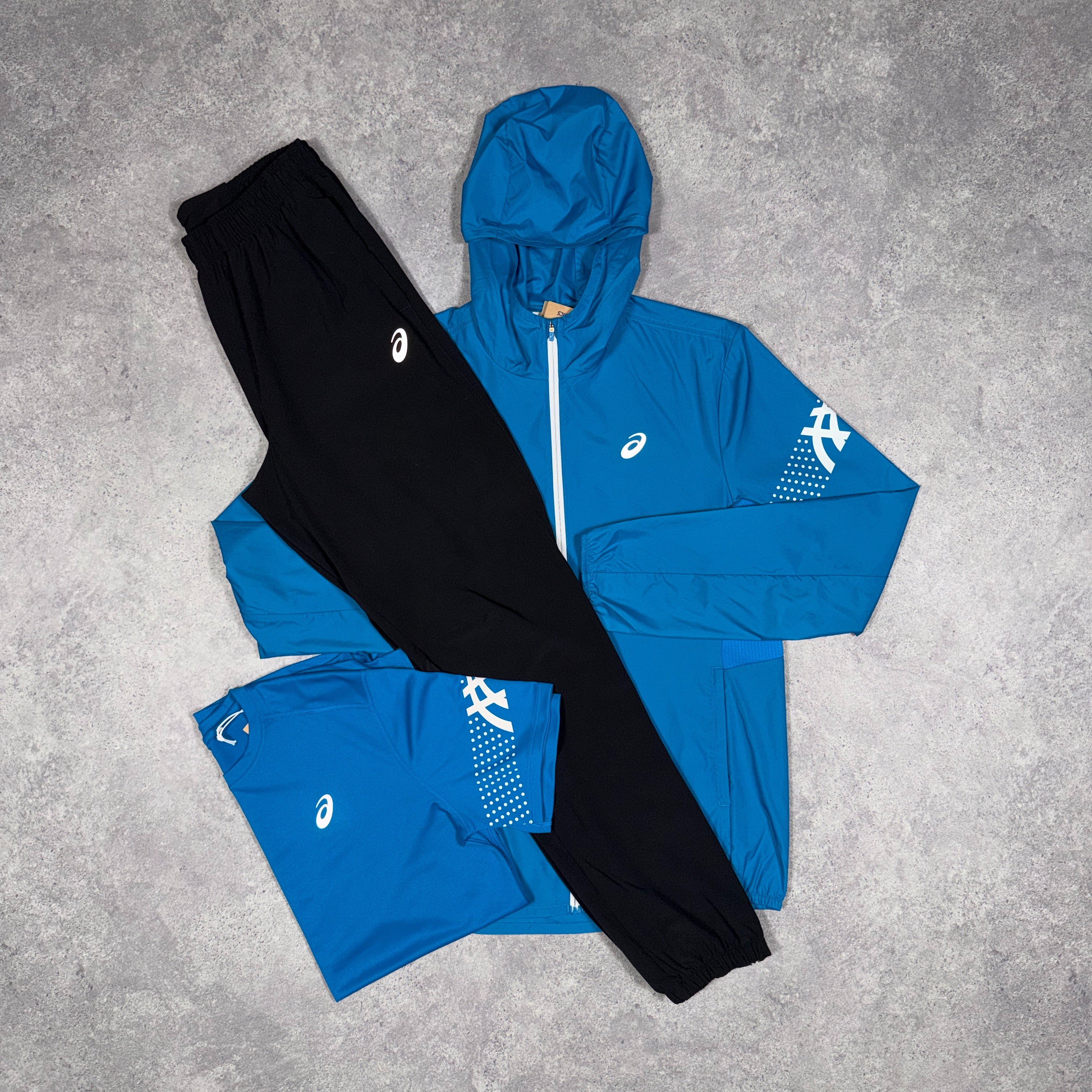 Asics Icon 3 Piece Tracksuit Set Aegean Blue/Black