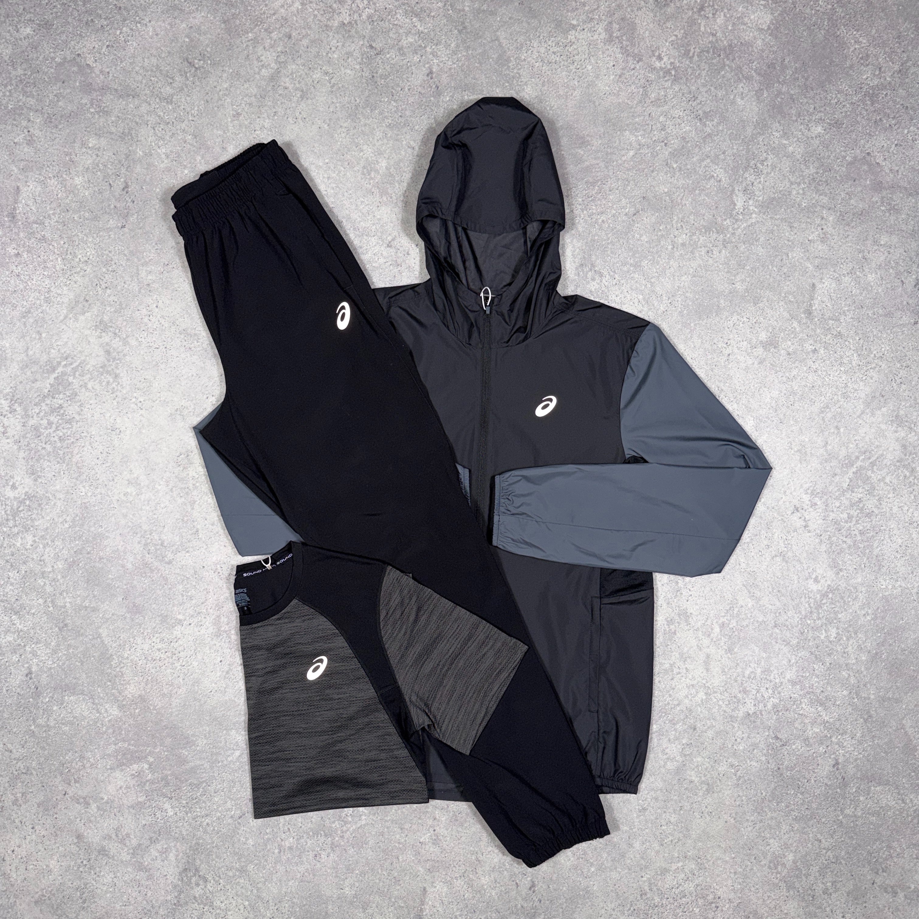 Asics Core/Road 3 Piece Tracksuit Set Two-Tone Black/Grey