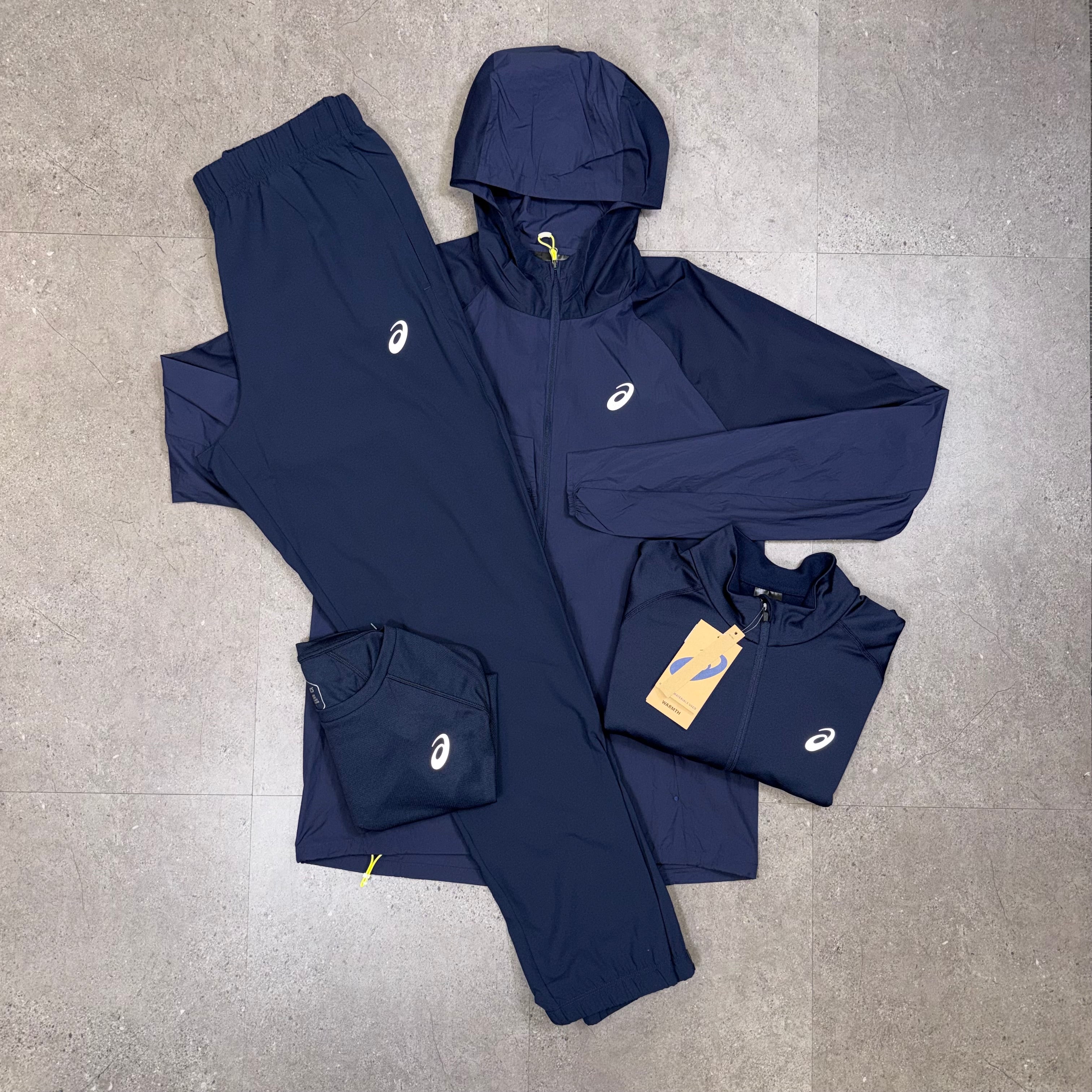 Asics 4 Piece Tracksuit Set Jacket/Half Zip/T-Shirt/Bottoms Midnight